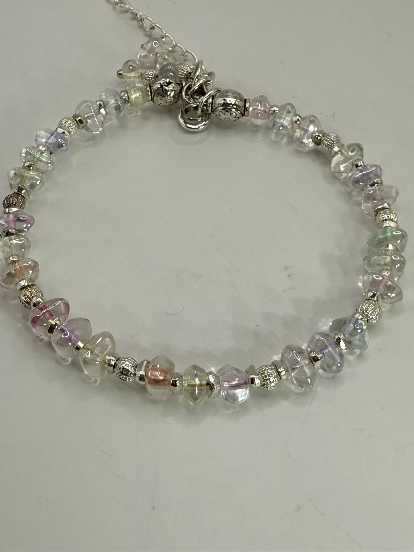 Pastel Glass Chip Necklace with Butterfly Heart Pendant – 22” Beaded Necklace + FREE Matching Bracelet