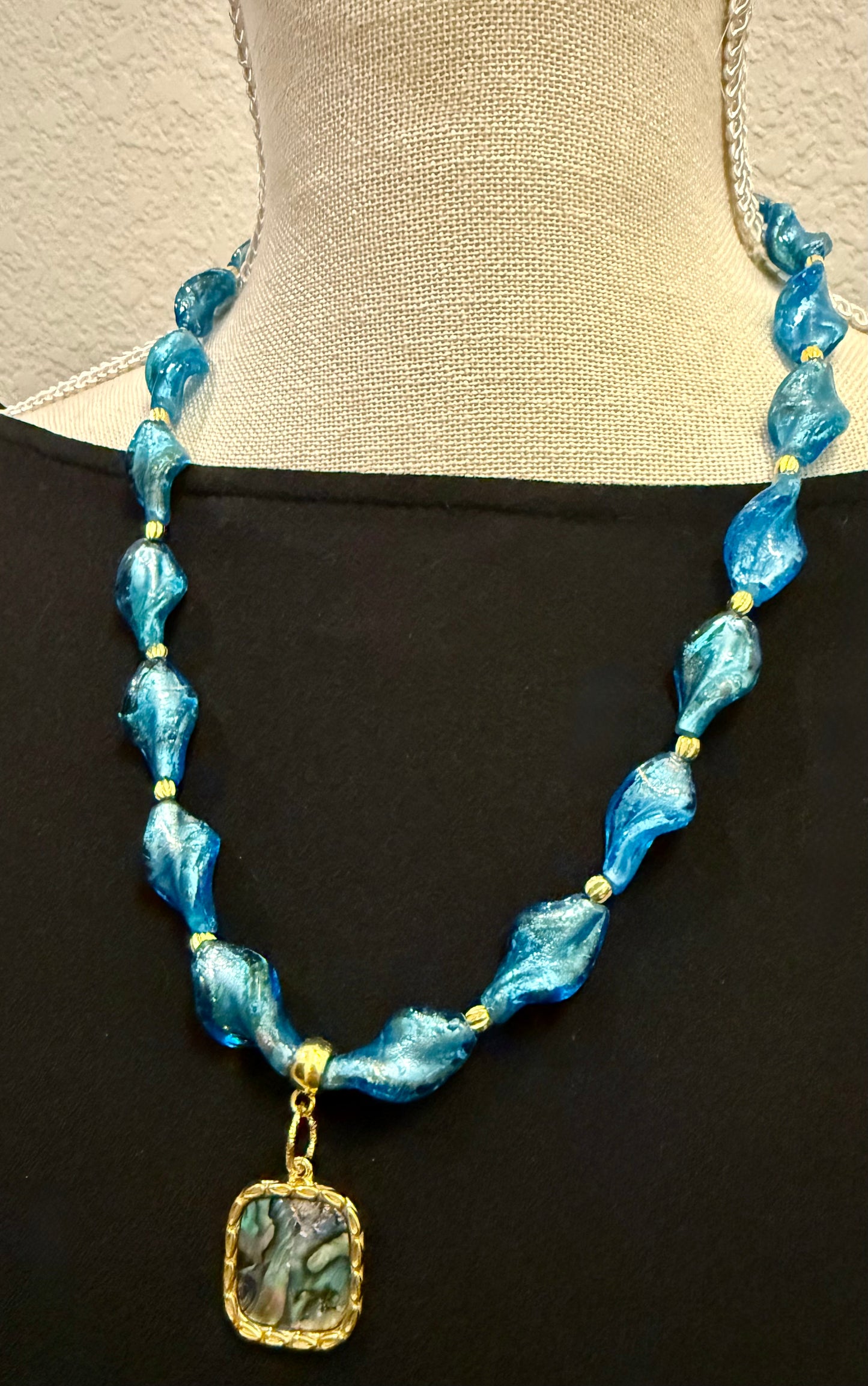 Blue Art Glass Necklace Bracelet Earrings Set | Coastal Jewelry Set | Abalone Pendant | Handmade Statement Jewelry awwwww