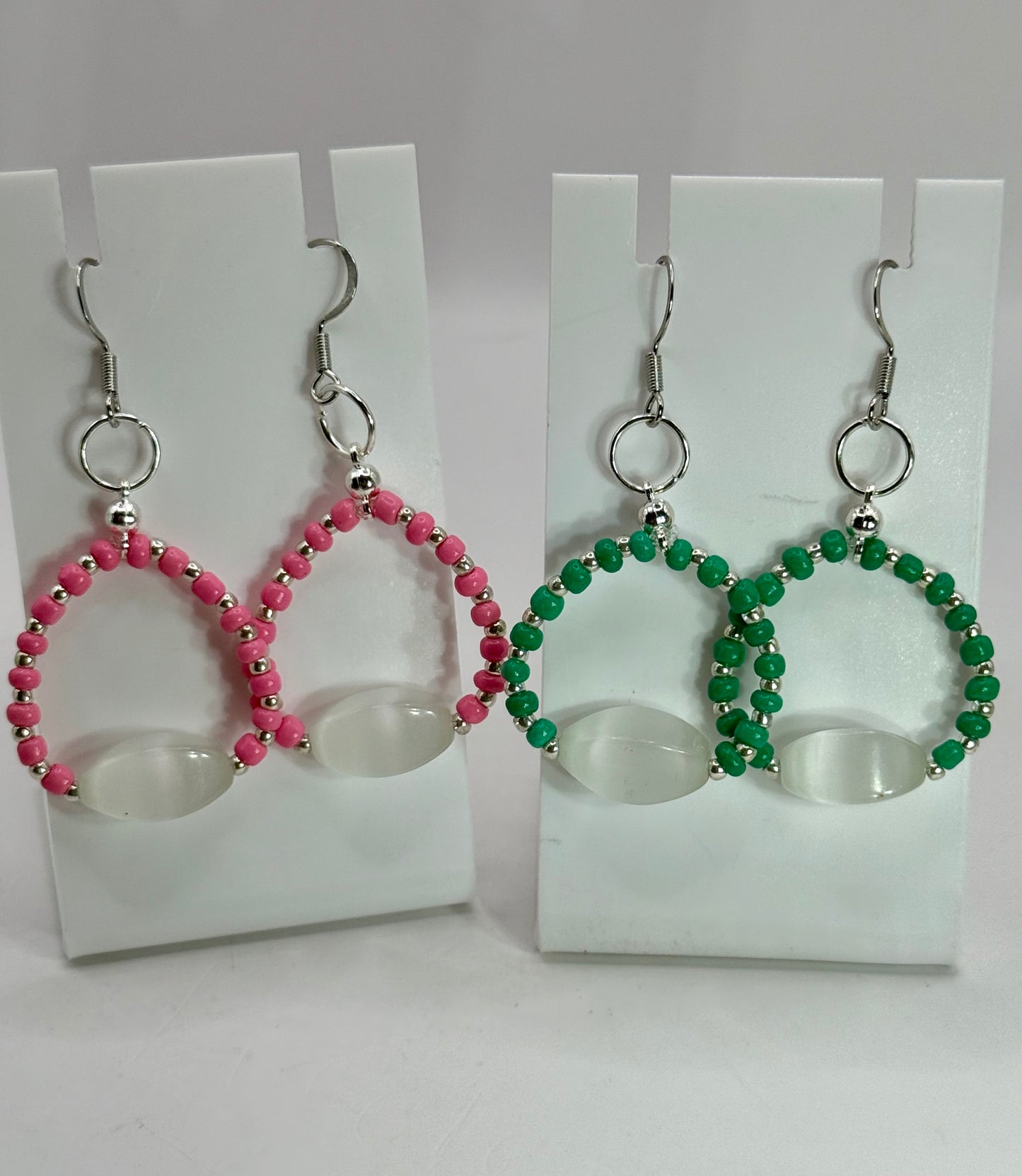 Cat Eye Selenite Beaded Earrings | Handmade Pink or Green Dangle Earrings | Lightweight Boho Jewelry | Gift for Her