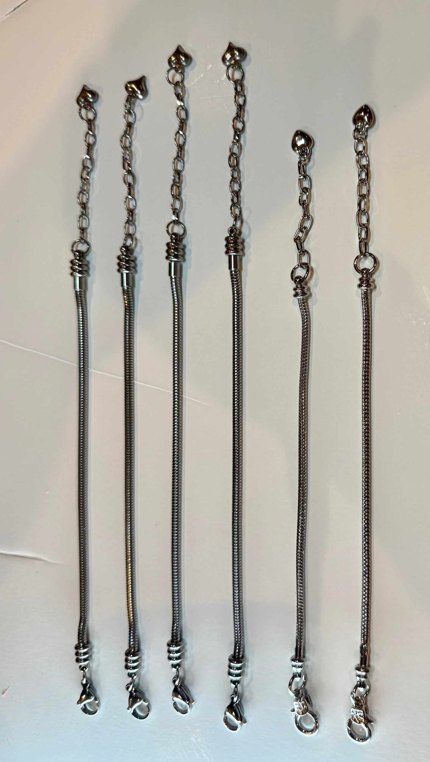 DESTASH - Stainless Steel Pandora-Style Charm and Slider Bracelets approximately 6.5" plus extender with heart