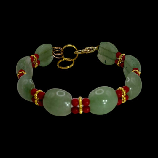 Green Jade & Red Dyed Turquoise Clasp Bracelet – 7.75”