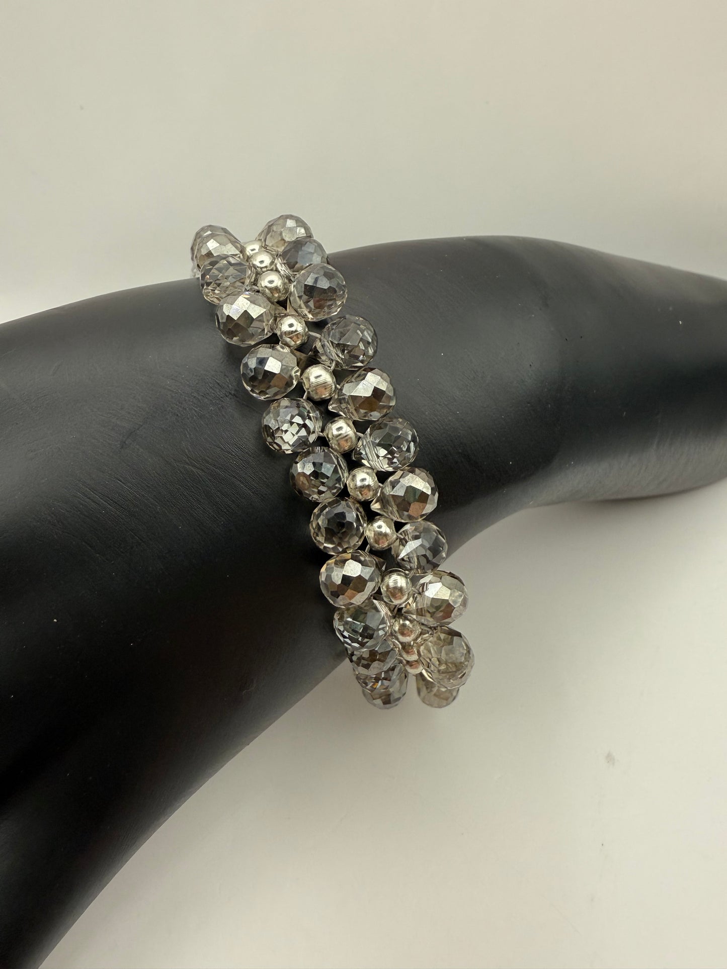 Elegant 7.5” Faceted Bead Clasp Bracelet | Sparkling Silver Tone Jewelry