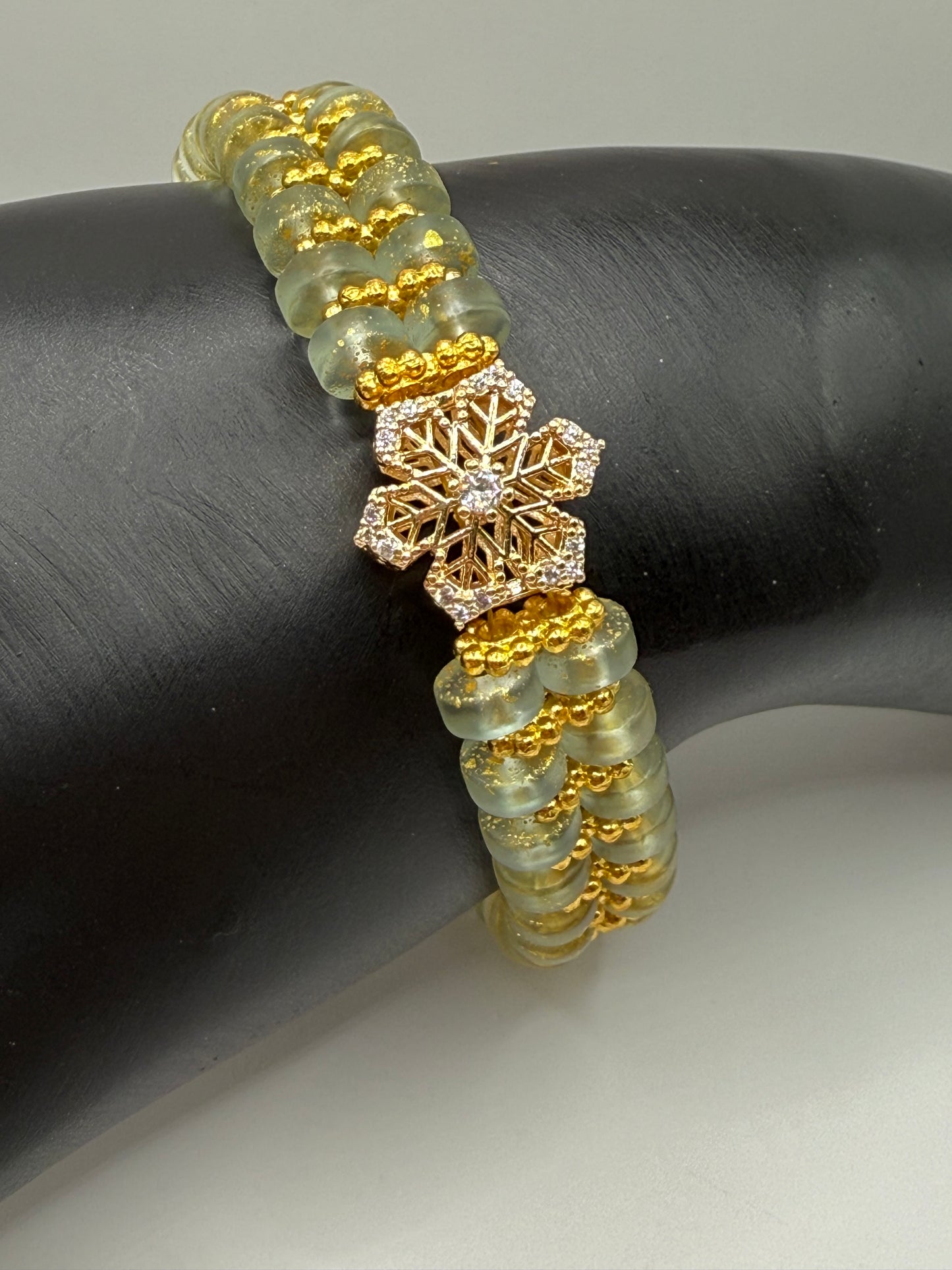 Elegant Glass Bead Bracelet – Light Green or Royal Blue with Gold Accents – Adjustable Clasp Handmade Jewelry Gift 7.5"-8.5" FREE Resizing upon purchase