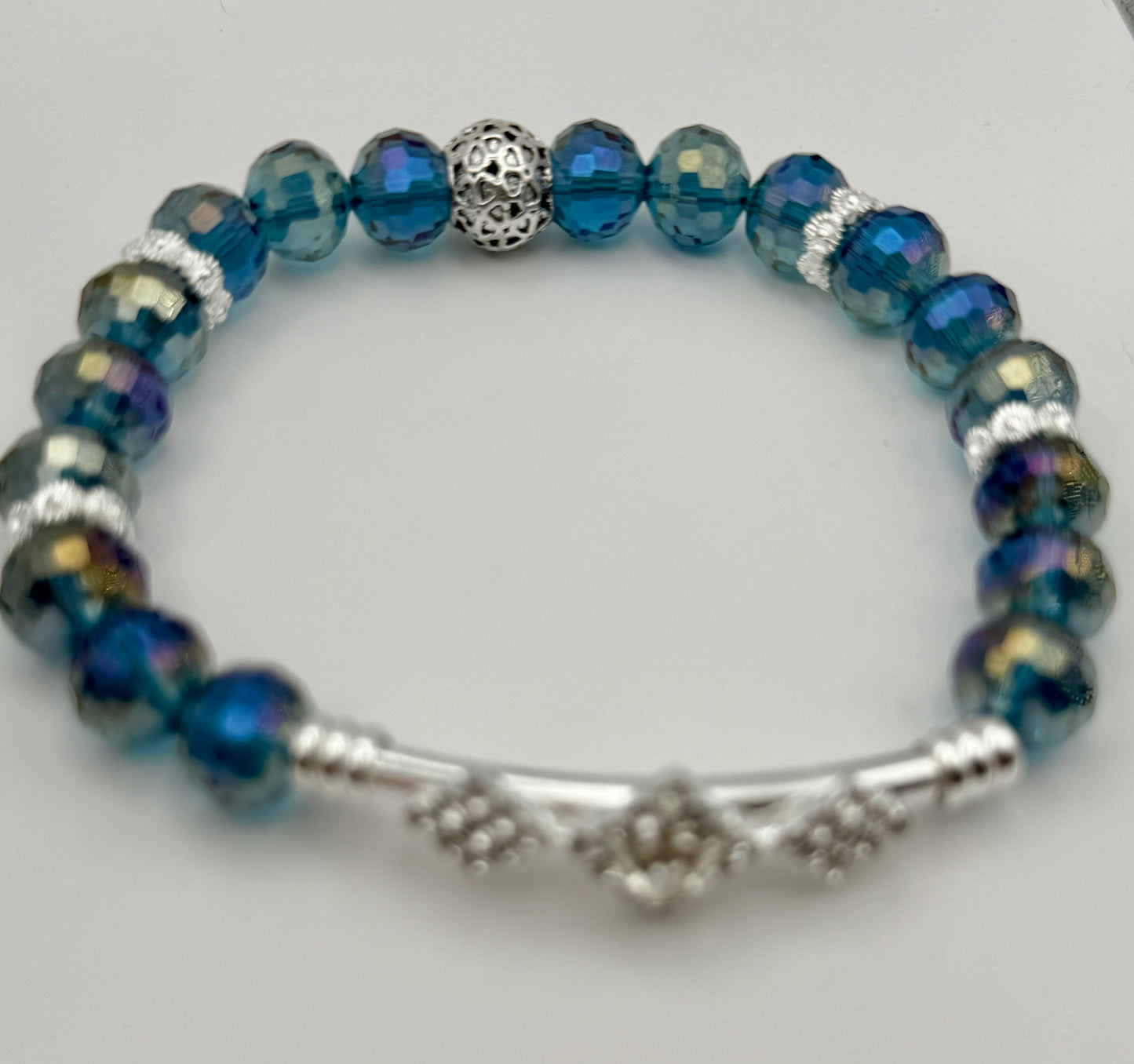 Sparkling Blue, Purple, and Green Disco Bead Bracelet 7.75"