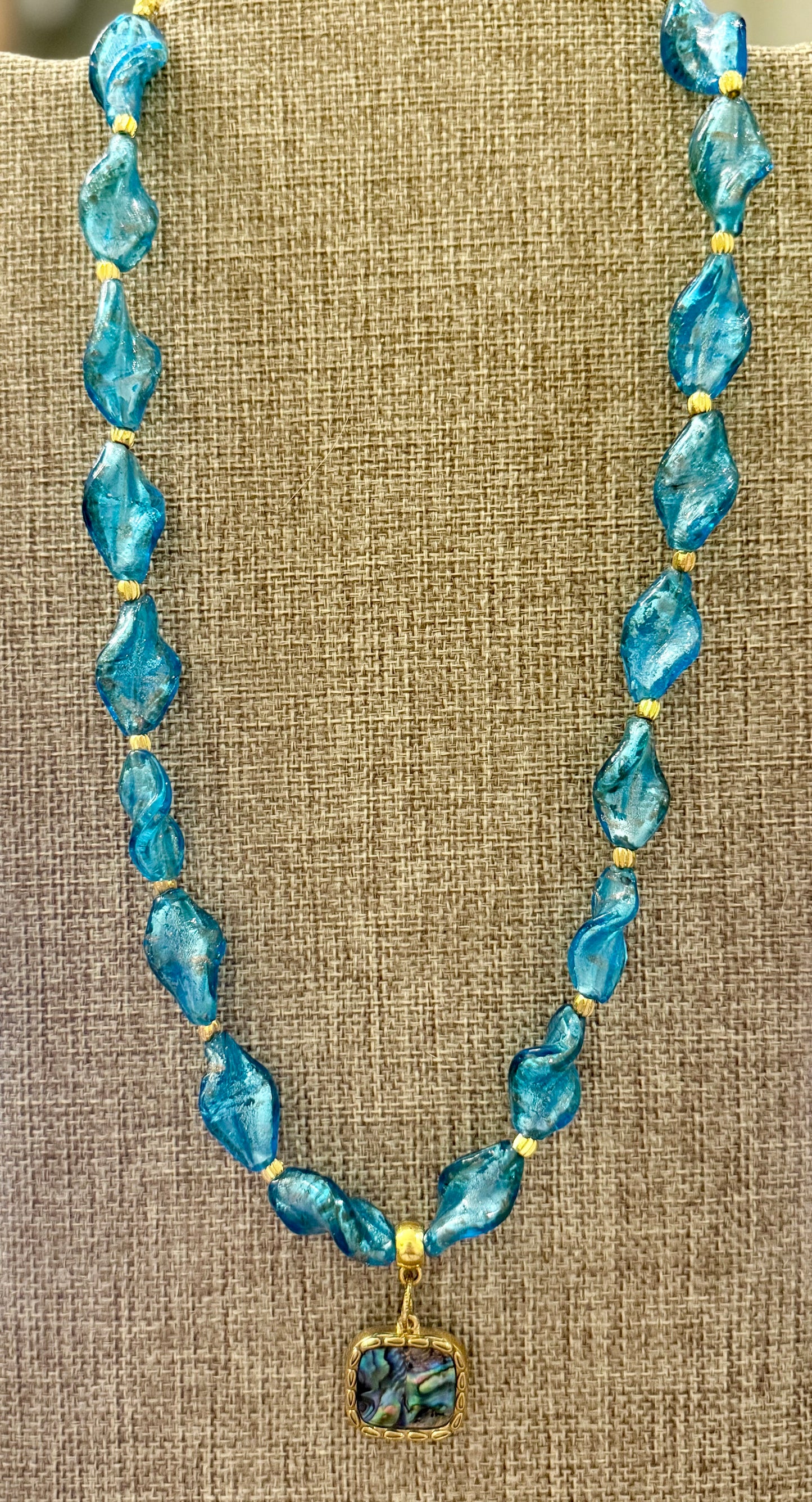 Blue Art Glass Necklace Bracelet Earrings Set | Coastal Jewelry Set | Abalone Pendant | Handmade Statement Jewelry awwwww