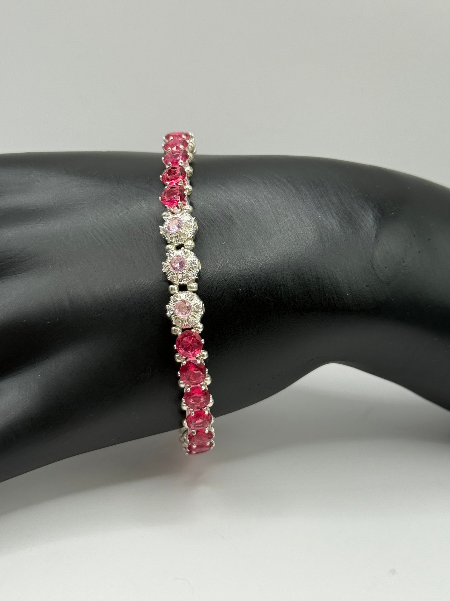 Pink Rhinestone Bracelet – 7.5” Adjustable Sparkle Tennis Bracelet, Hot Pink Crystal Jewelry, Glam Gift for Her