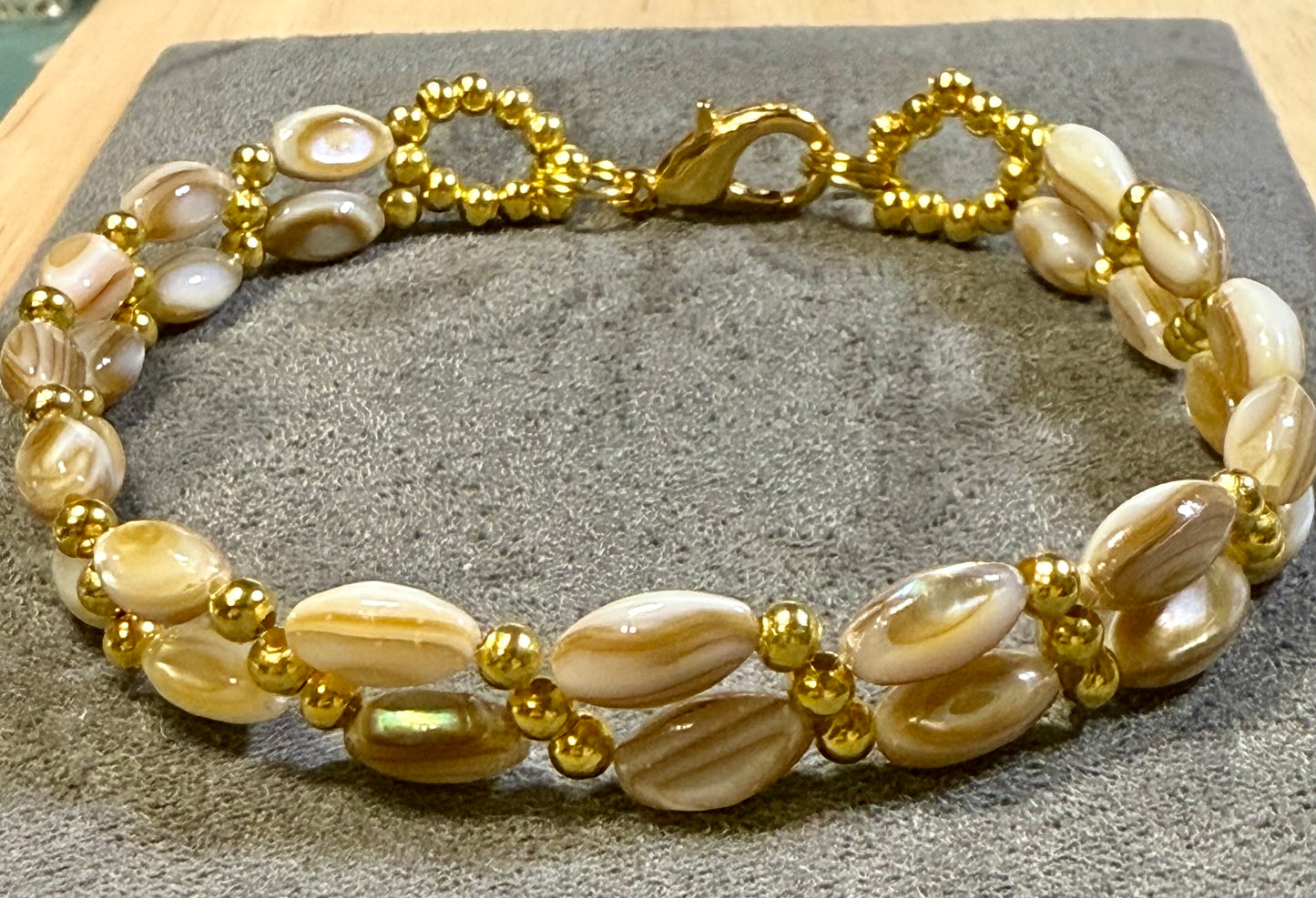 Braided Shell and Gold Accents Bracelet 8"