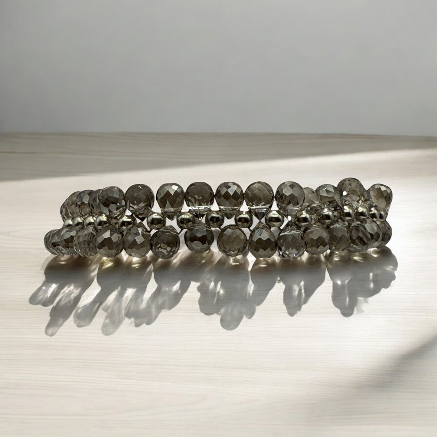 Elegant 7.5” Faceted Bead Clasp Bracelet | Sparkling Silver Tone Jewelry