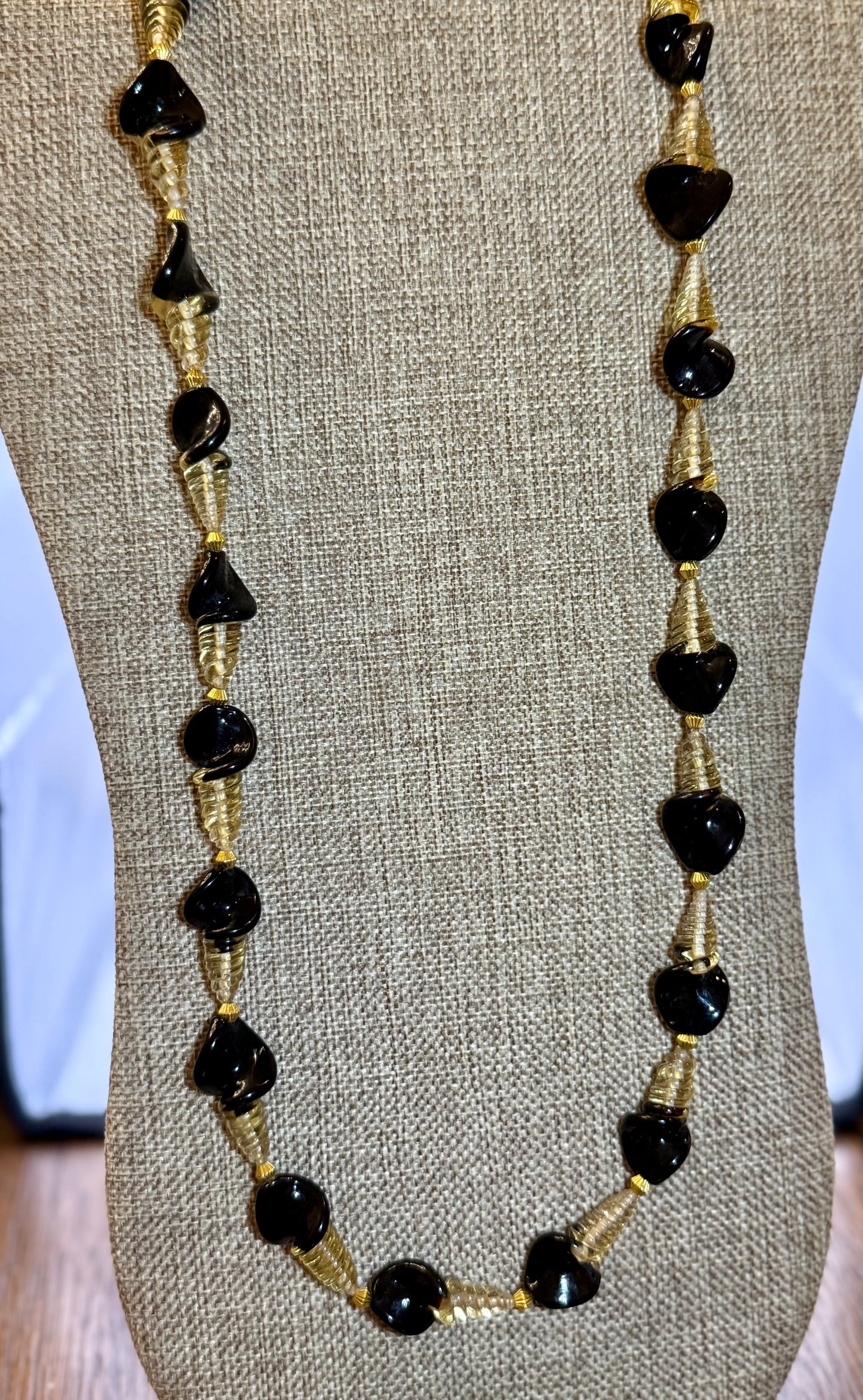 Timeless Black and Gold Necklace Set – 22” Elegant Statement Necklace with Matching Earrings, Handmade Beaded Jewelry, Gift for Her