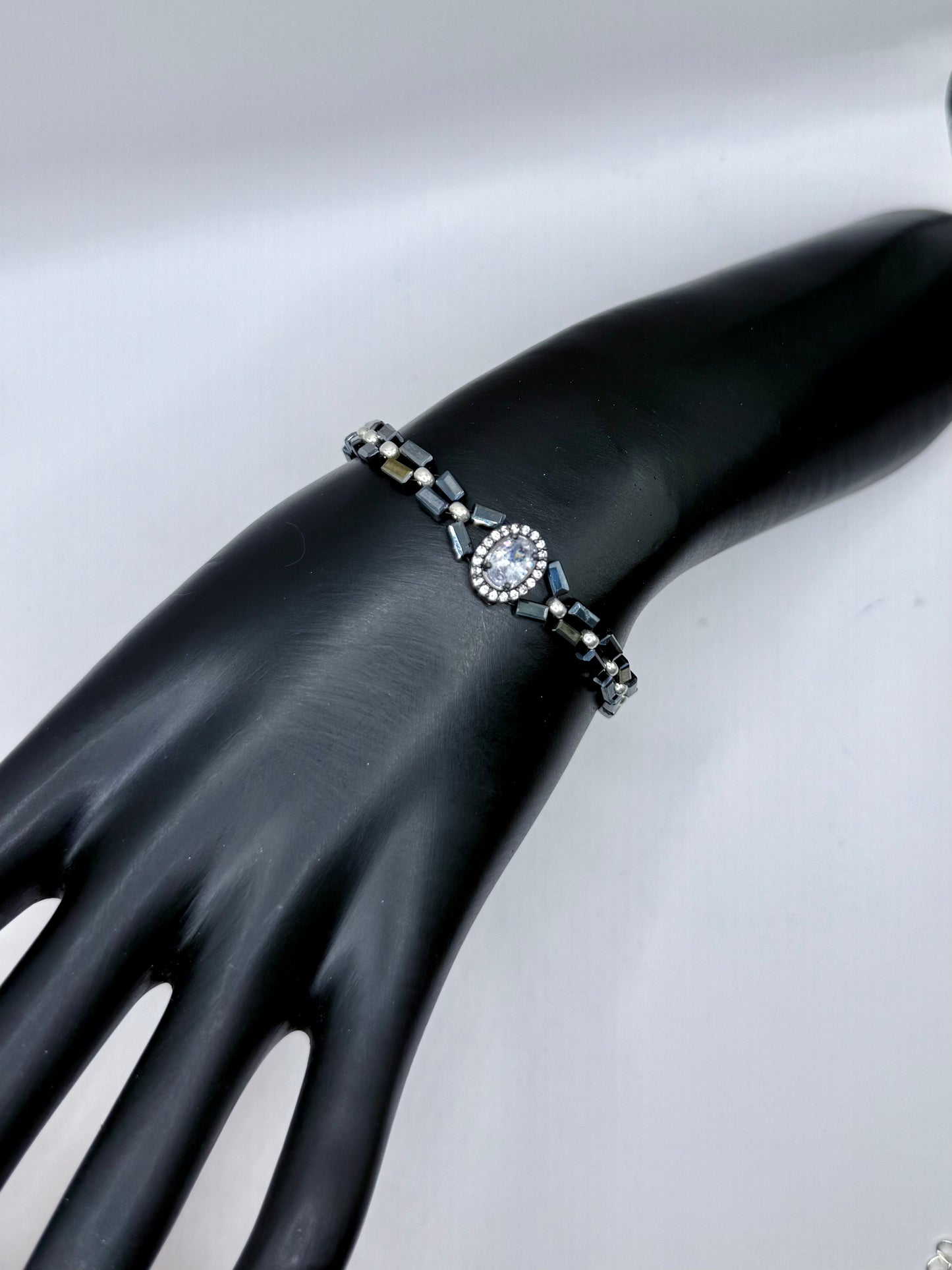 Hematite & Silver Glow Necklace/Bracelet Set – Handmade, Elegant, Unique (18” + 7.5”)