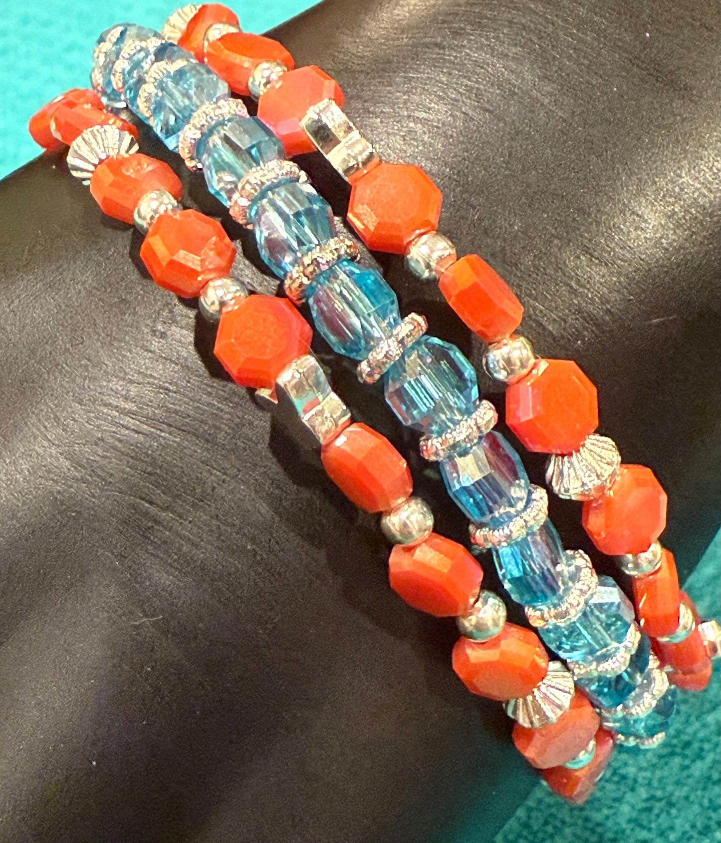Wrap Bracelet - Tropical Orange and Blue with Butterfly accents