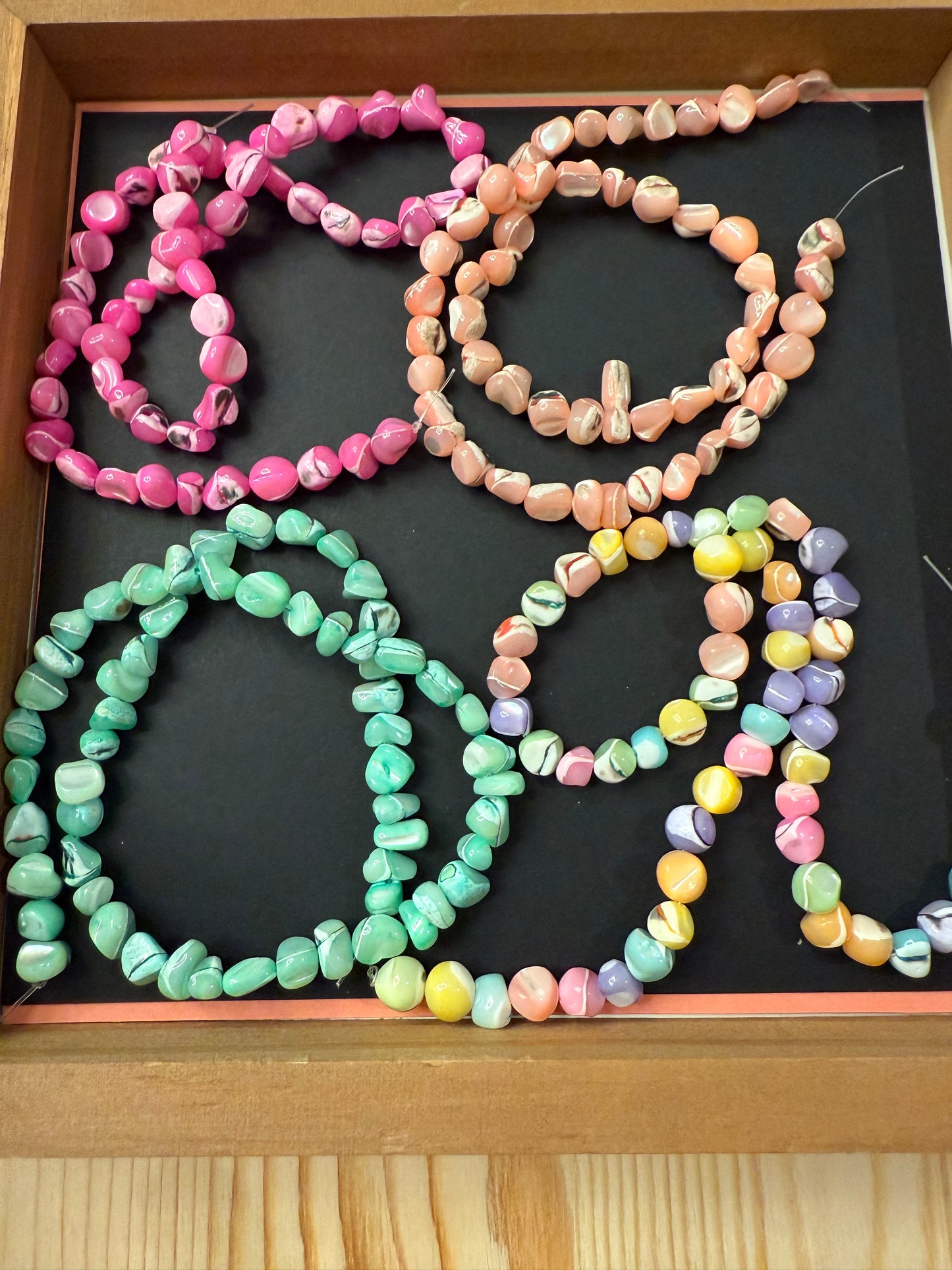 DESTASH -Shell Dyed - Vibrant Colors.  Approximate 50 beads per strand.