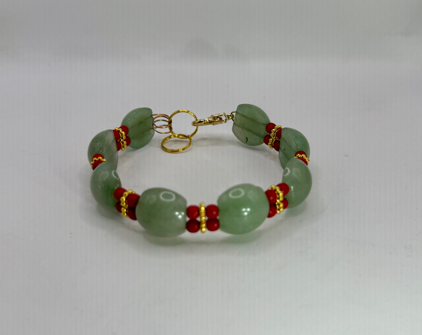 Green Jade & Red Dyed Turquoise Clasp Bracelet – 7.75”