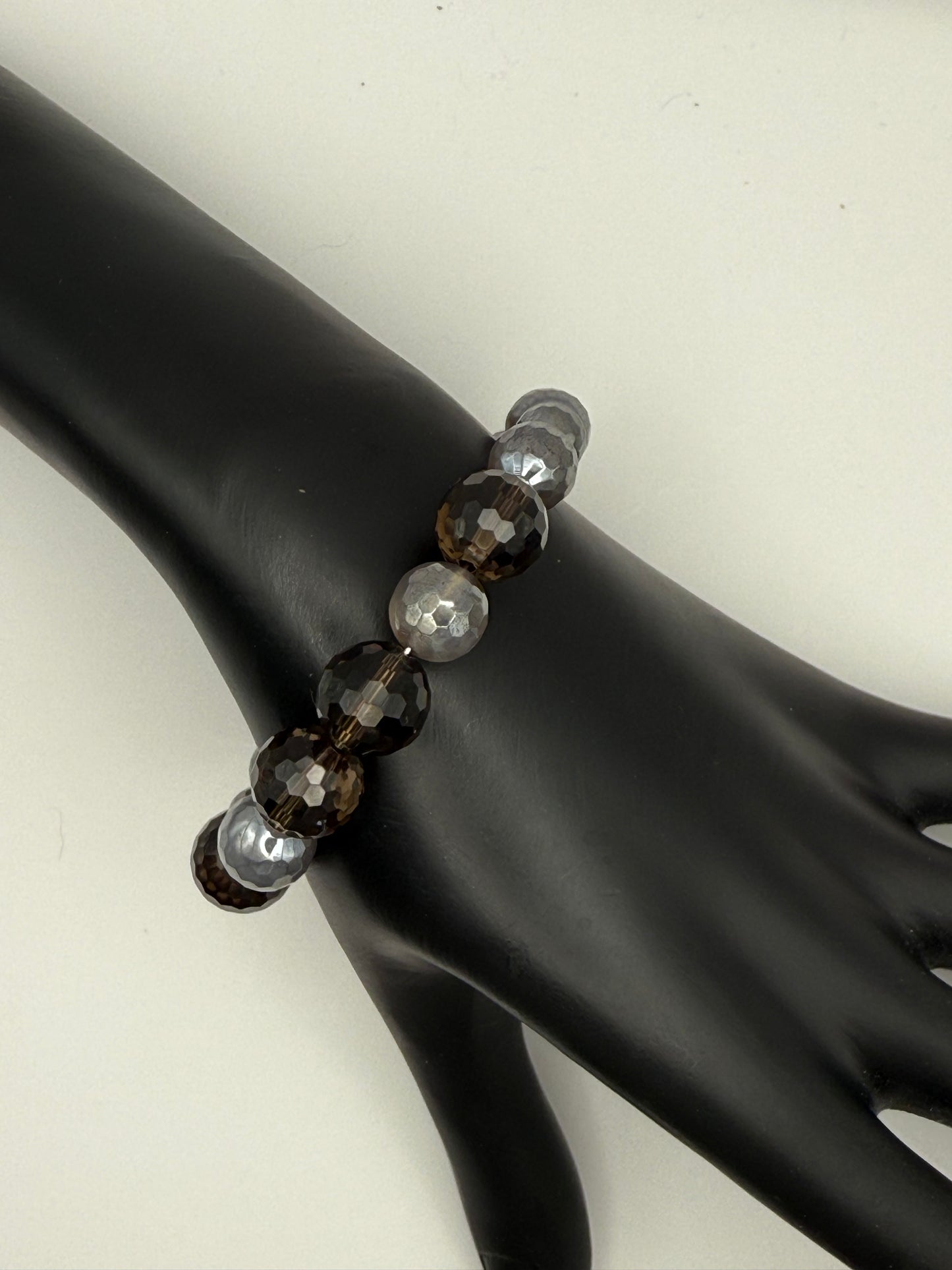 Stunning 10mm Smoky Quartz Crystal Bracelet Faceted Luster 7.5"