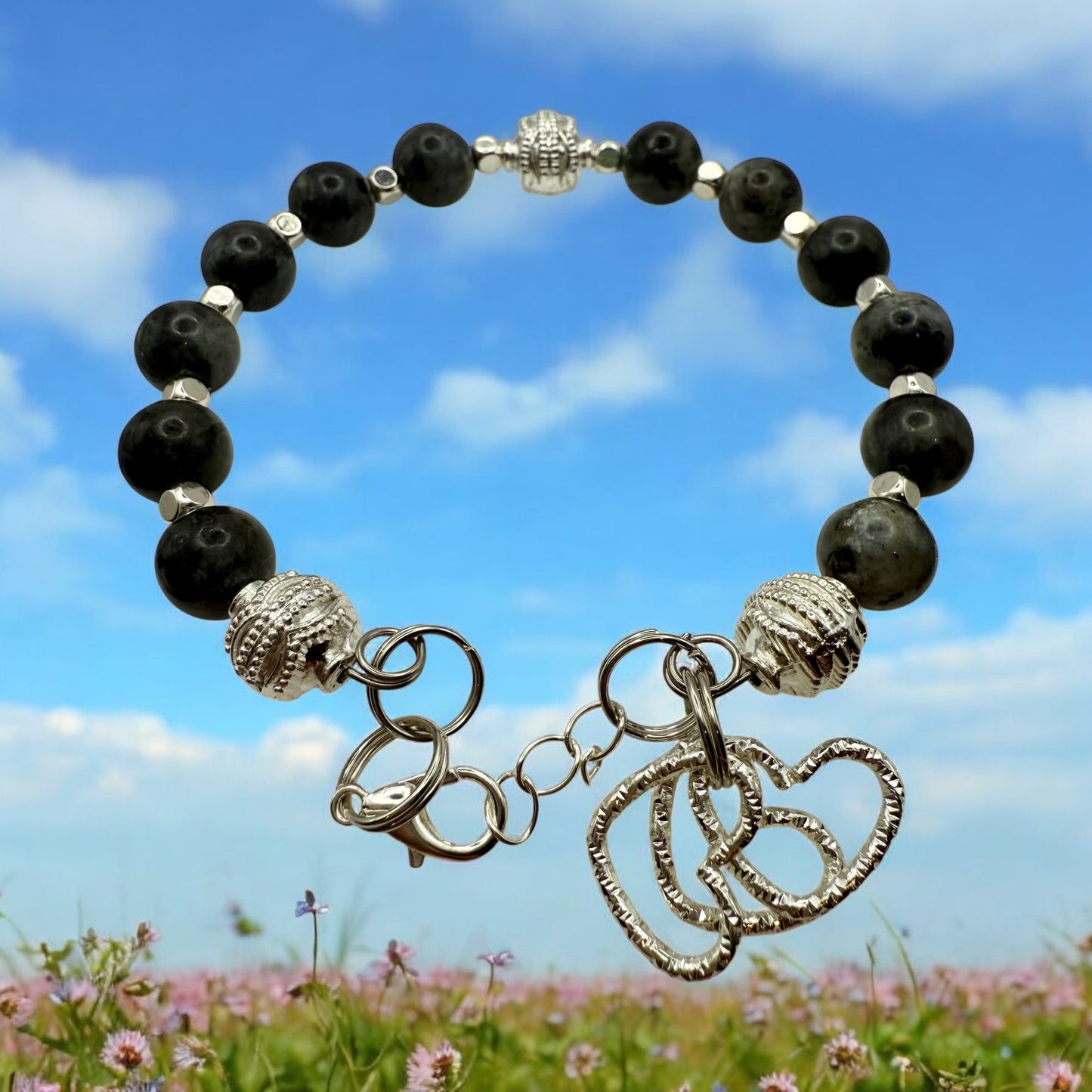 Spectrolite and Silver wired bracelet 7.5"