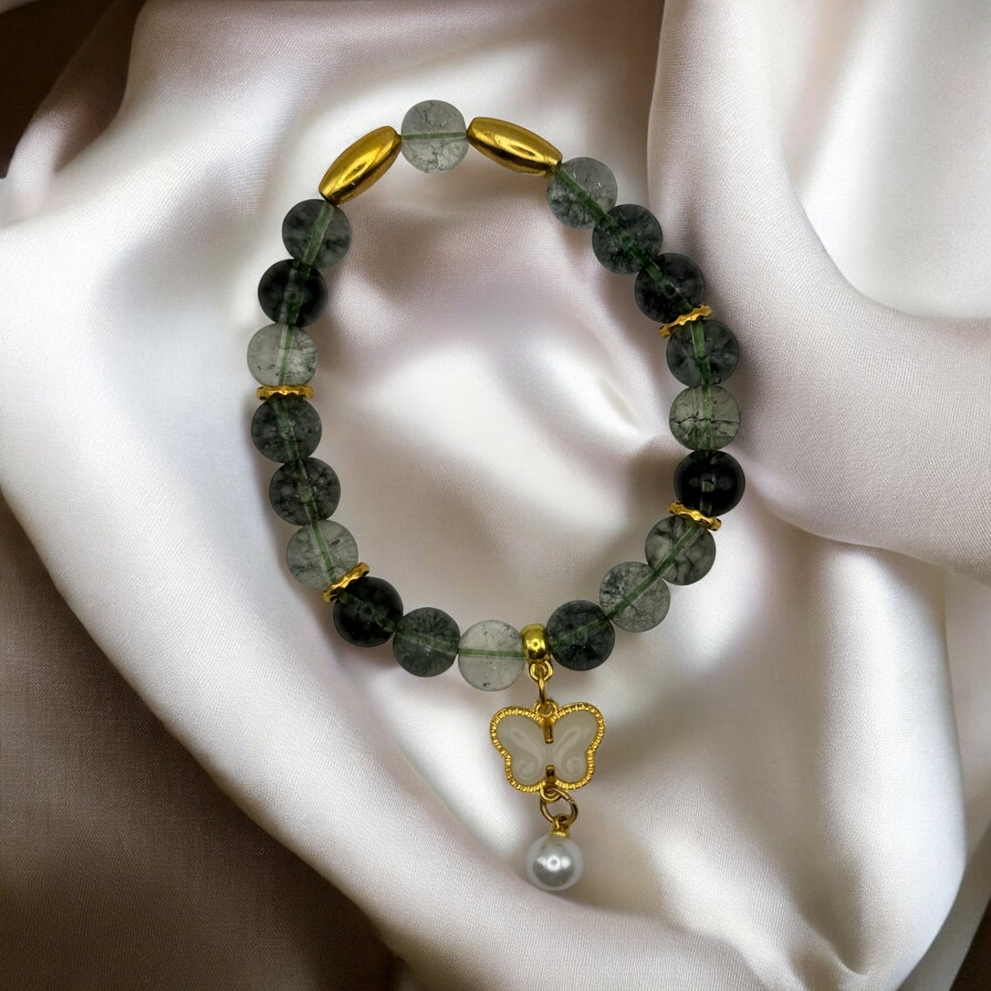 Phantom Quartz Butterfly Elastic Bracelet 7.5"