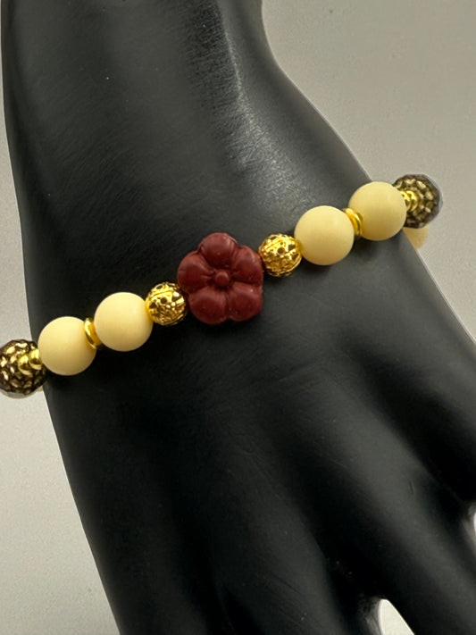 Yellow Tagua and Cinnabar focal stretch bracelet 7"