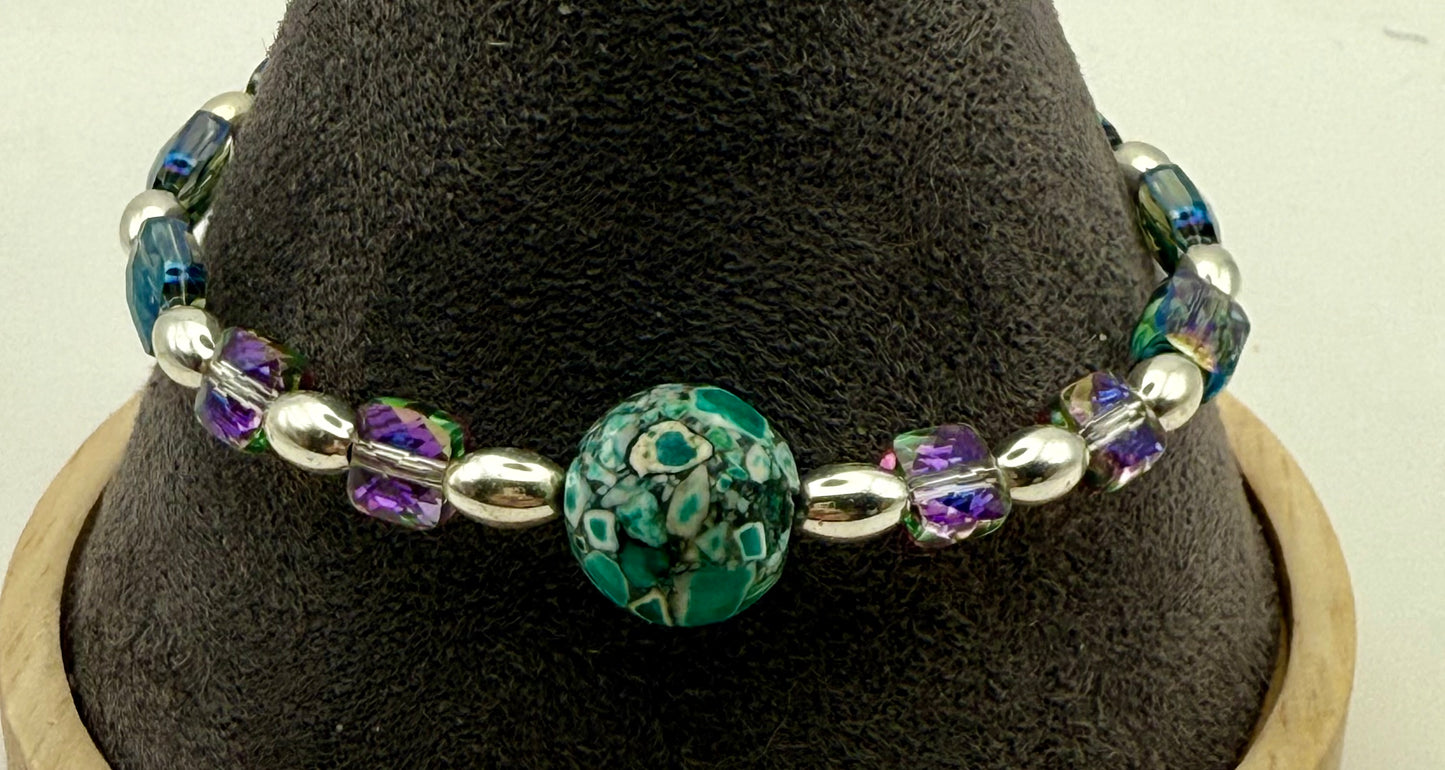 Purple Rainbow AB square glass with 12mm teal Daqi focal