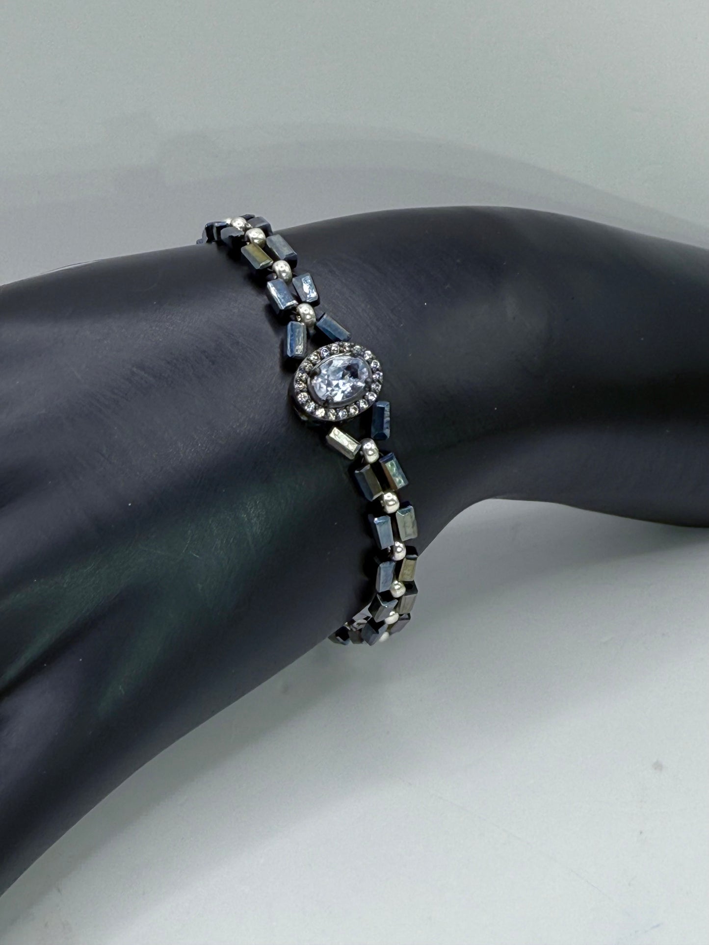 Hematite & Silver Glow Necklace/Bracelet Set – Handmade, Elegant, Unique (18” + 7.5”)