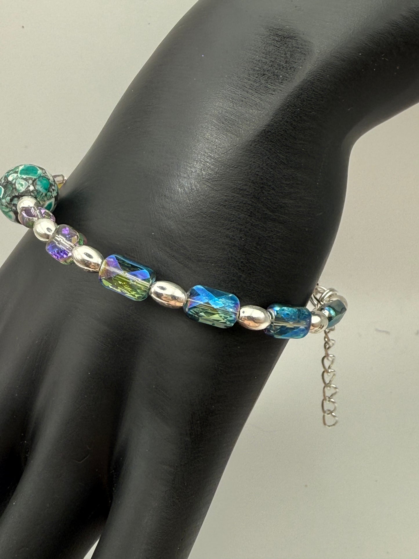 Purple Rainbow AB square glass with 12mm teal Daqi focal