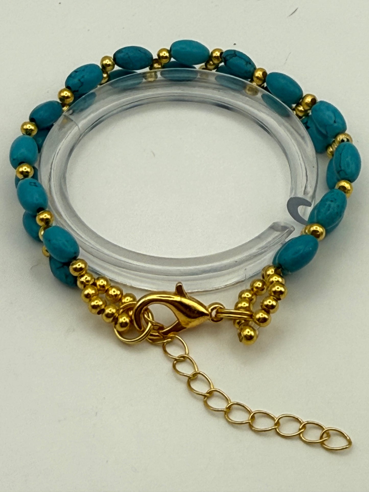 Turquoise Barrel Double Band Bracelet 7.75"
