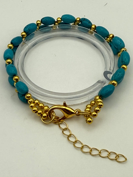 Turquoise Barrel Double Band Bracelet 7.75"