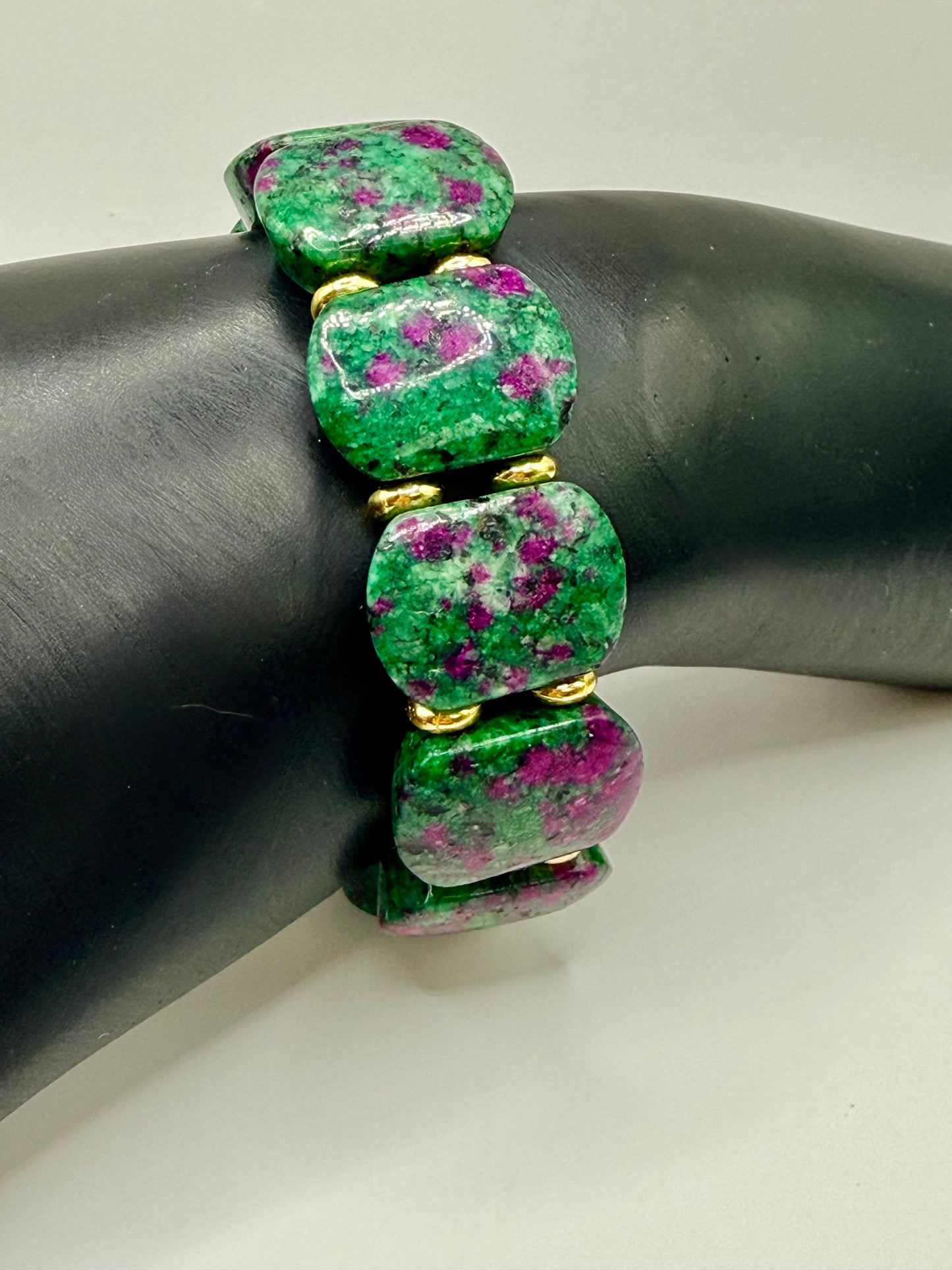 Ruby in Zoisite Bracelet 7.5"-8" • Handmade Statement Stone Bracelet • Green & Pink Gemstone Bangle