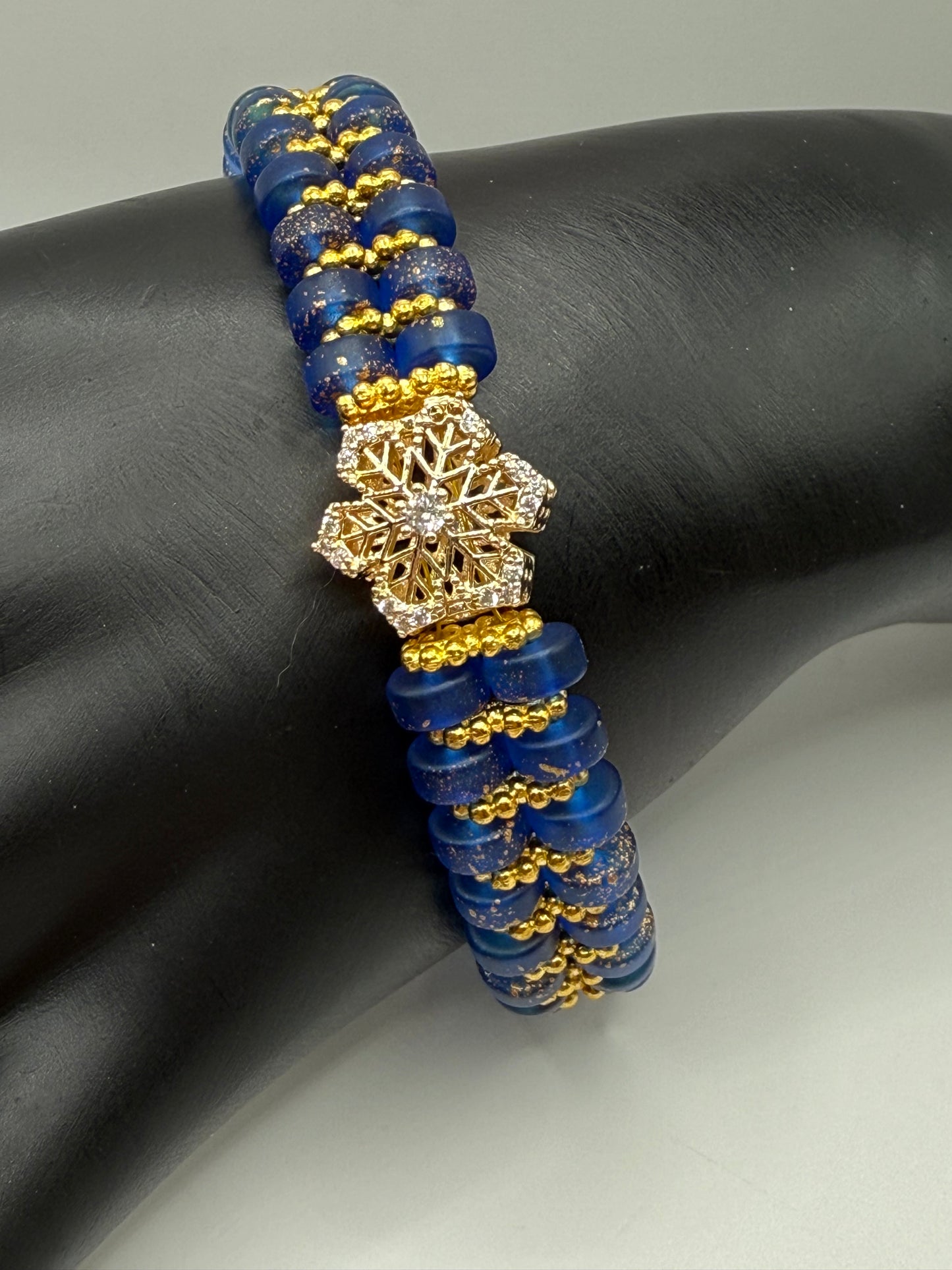 Elegant Glass Bead Bracelet – Light Green or Royal Blue with Gold Accents – Adjustable Clasp Handmade Jewelry Gift 7.5"-8.5" FREE Resizing upon purchase