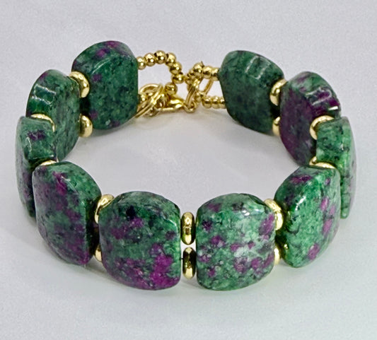 Ruby in Zoisite Bracelet 7.5"-8" • Handmade Statement Stone Bracelet • Green & Pink Gemstone Bangle