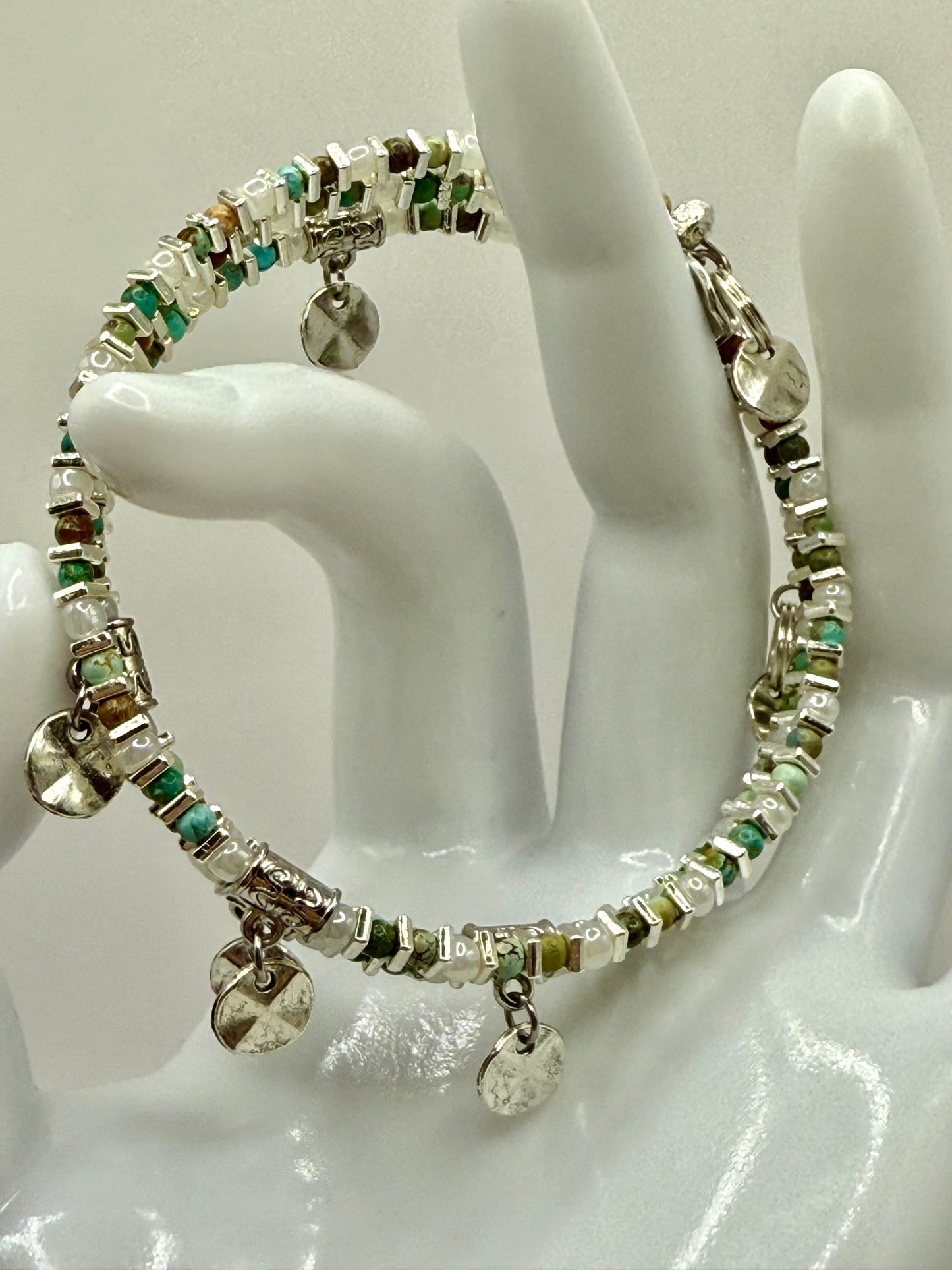 Glass Bead Wrap Bracelet with Silver Charms – Boho Layered Look, Handmade Jewelry Gift