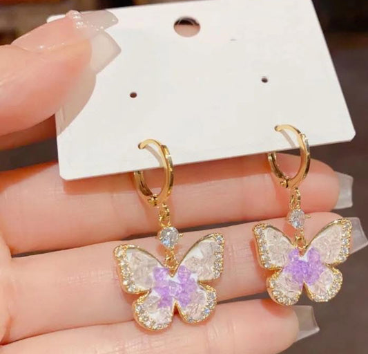 Golden Butterfly Rhinestone Earrings