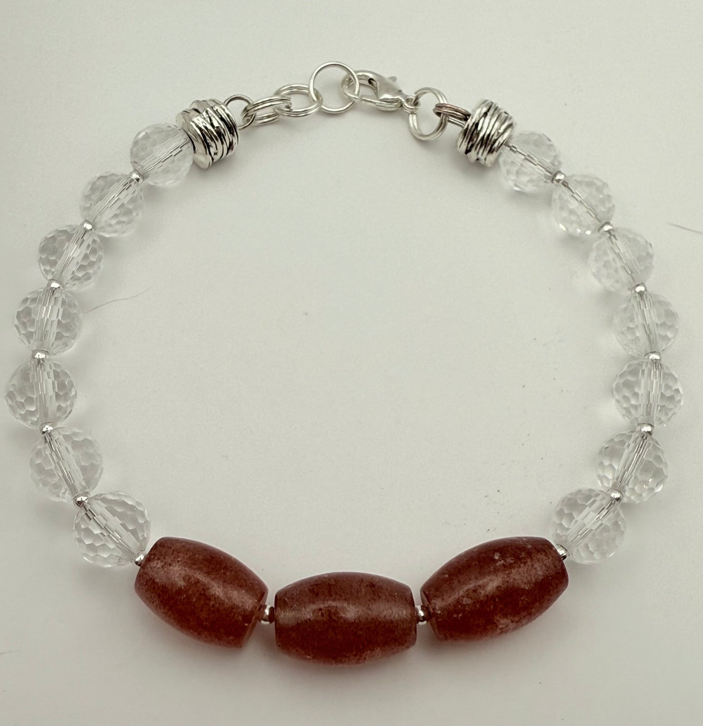 Faceted Clear Quartz and Strawberry Quartz Bracelet 7.5"-7.75"