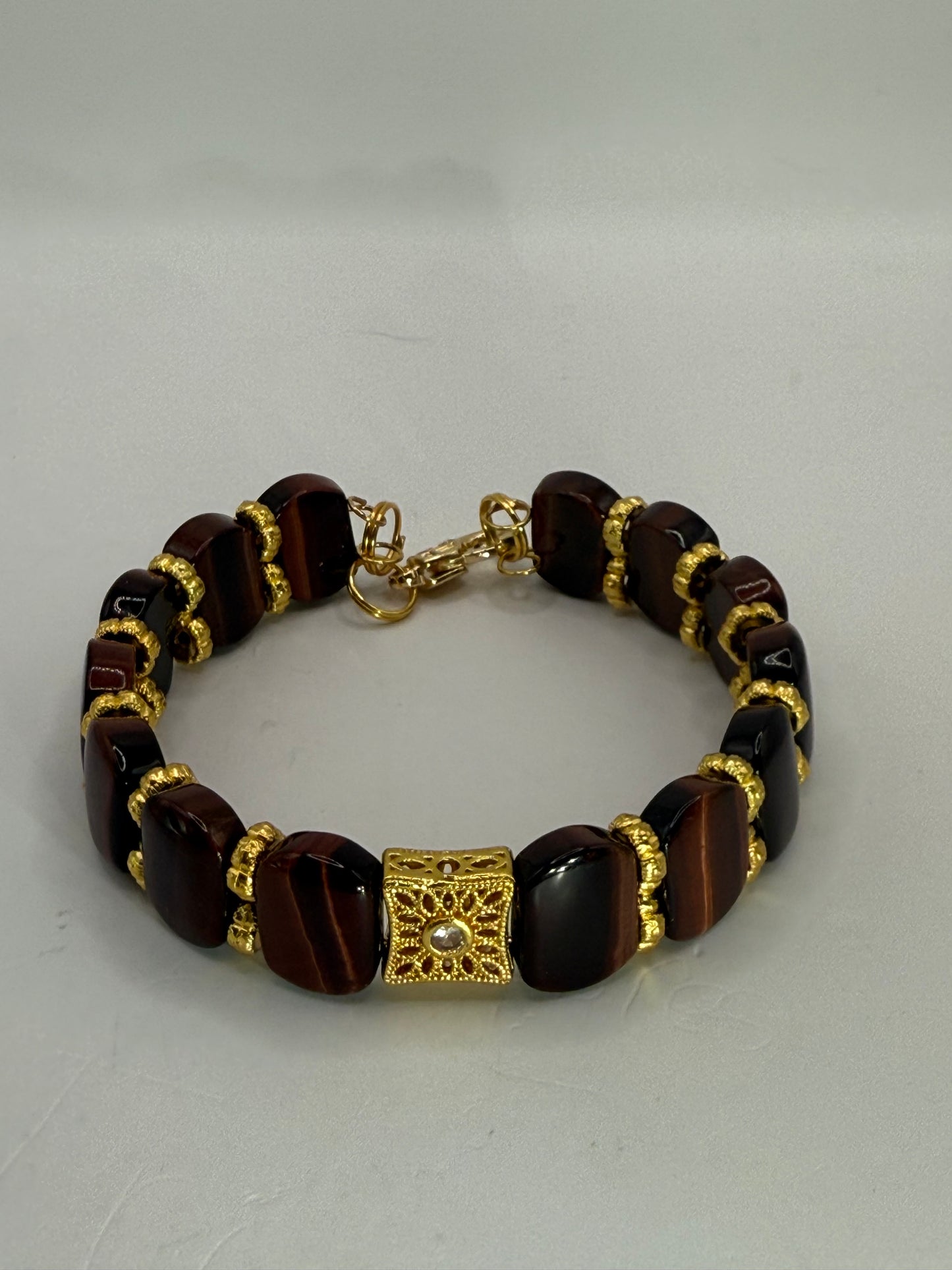 Golden Tiger Eye Bangle Bracelet – 8” Handmade Gemstone Jewelry with Gold Accents, Statement Bracelet, Unique Gift for Her