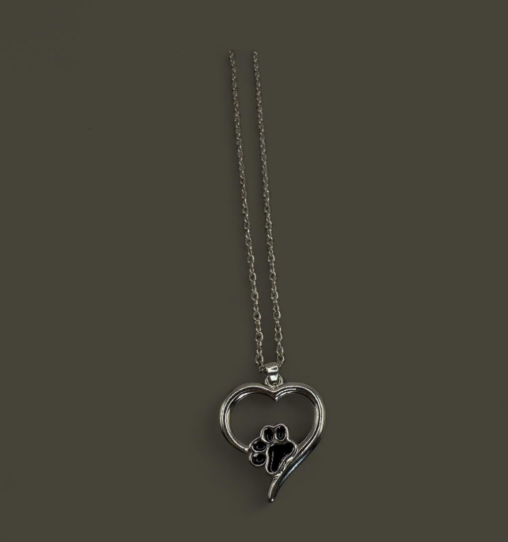 Heart & Paw Print Necklace – Pet Lover Jewelry, Silver-Tone Chain
