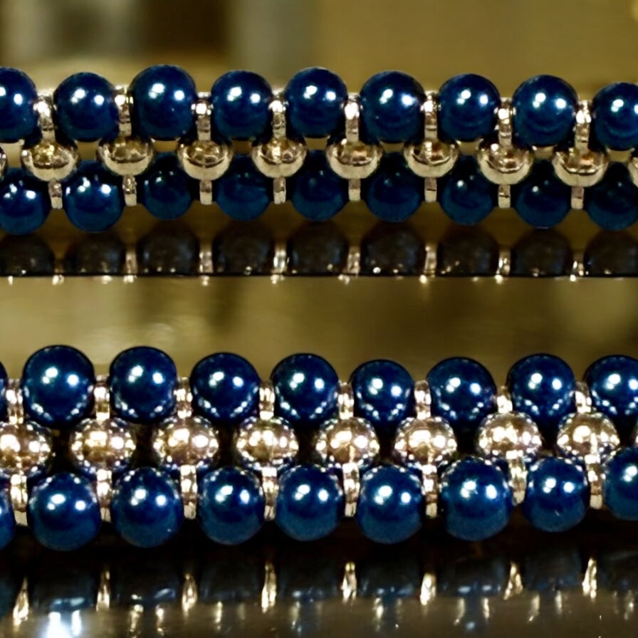 Royal Blue and Silver Bracelet with Infinity Double Clasp 7.75"