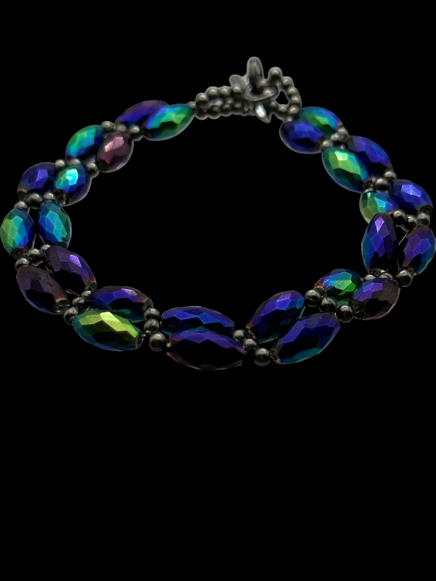 Iridescent Rainbow Crystal Beaded Bracelet – 7.75” Can be Resized