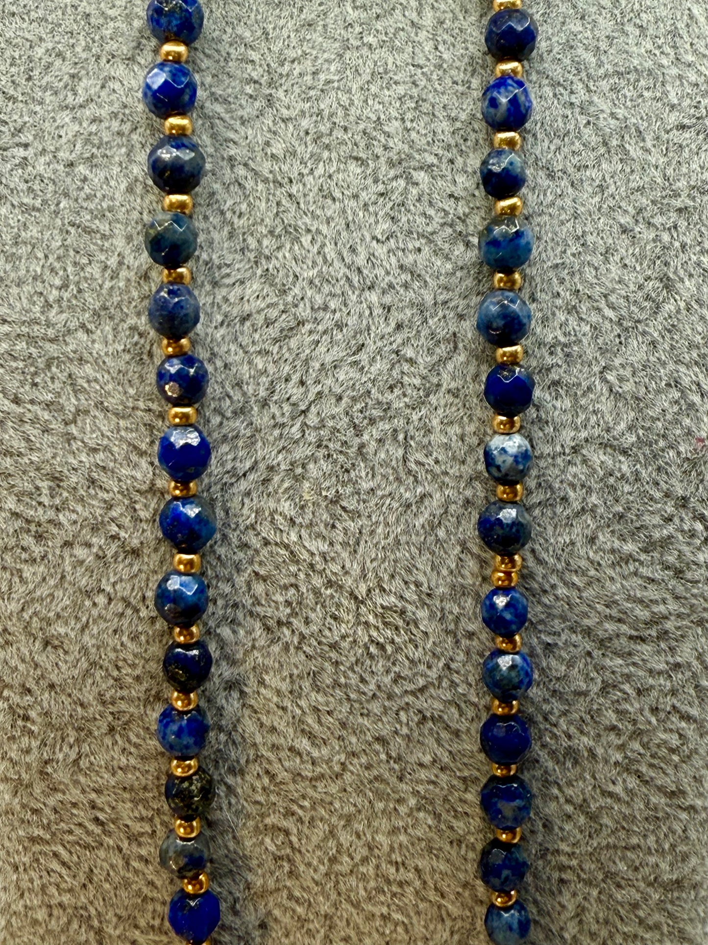 20” Lapis Lazuli Necklace with Gold Crystal Focal Pendant | Handmade Gemstone Jewelry | Elegant Blue Beaded Necklace for Women