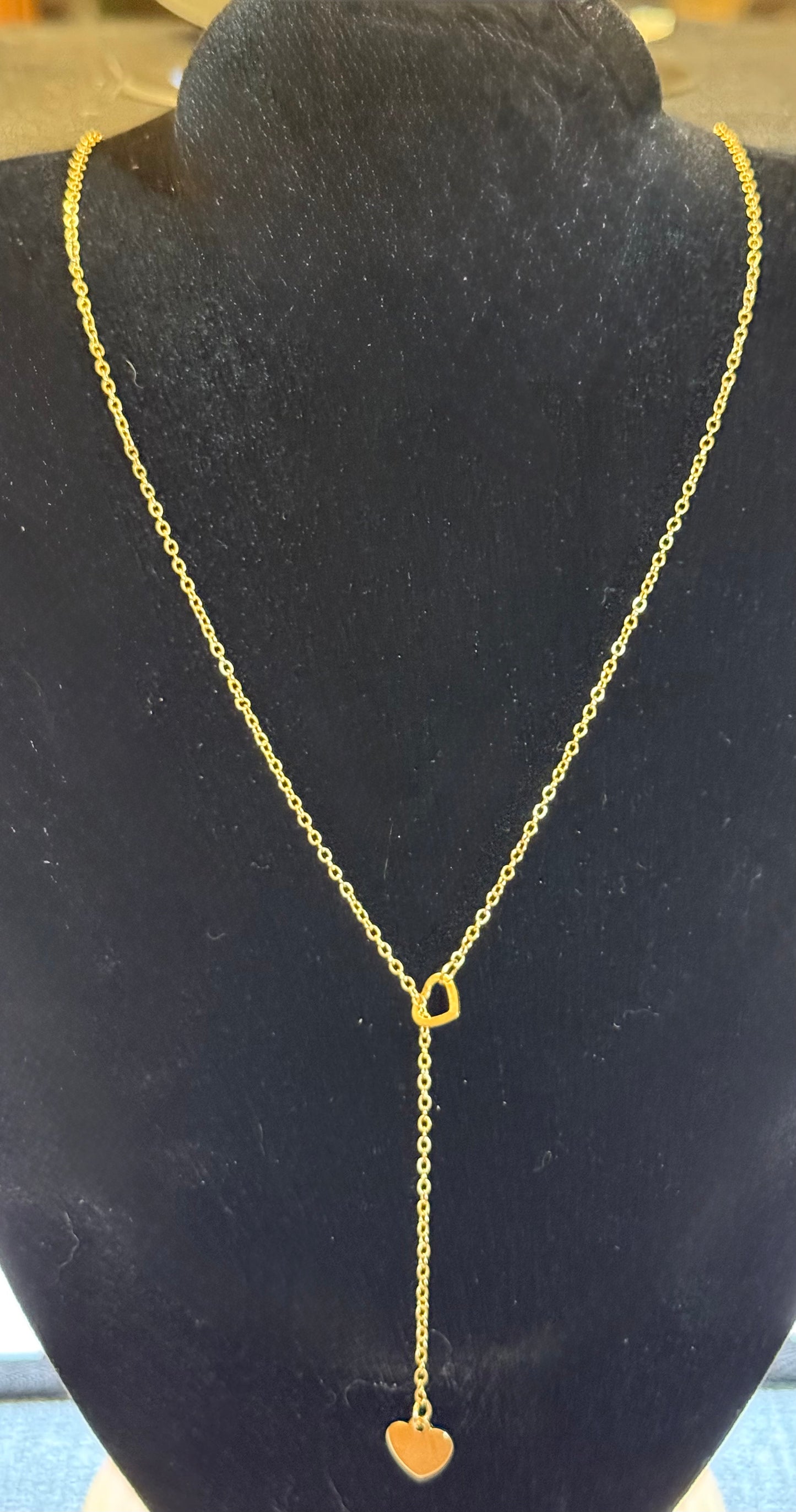 Gold Y Necklace with Heart Charm | 20” Dainty Lariat Chain | Minimalist Love Jewelry | Simple Everyday Necklace Gift for Her