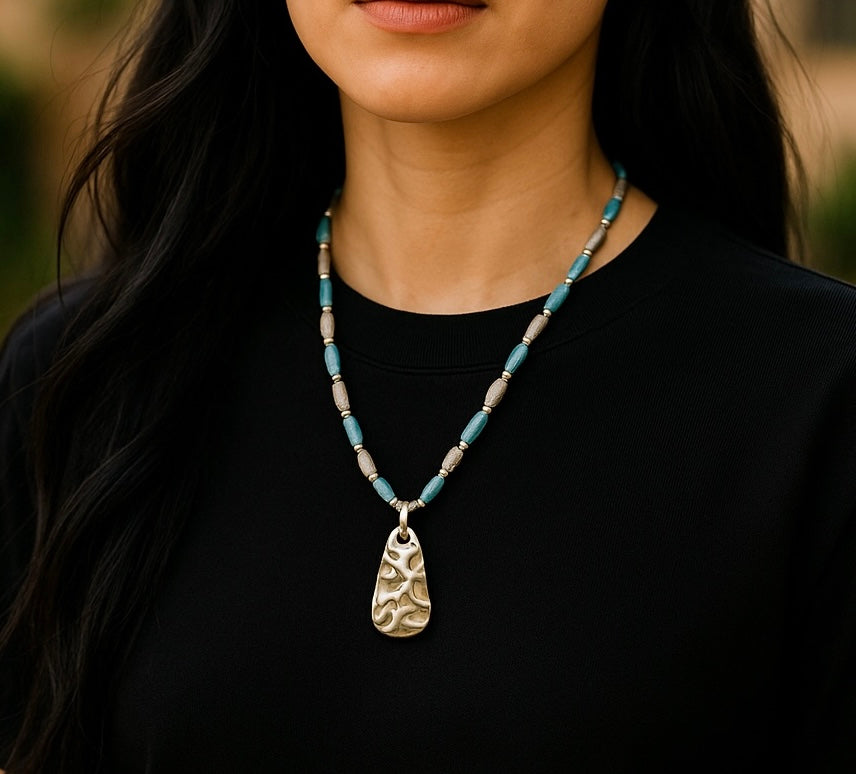 Multi Blue Rice Double Beaded 20" necklace and matching 7.5" bracelet