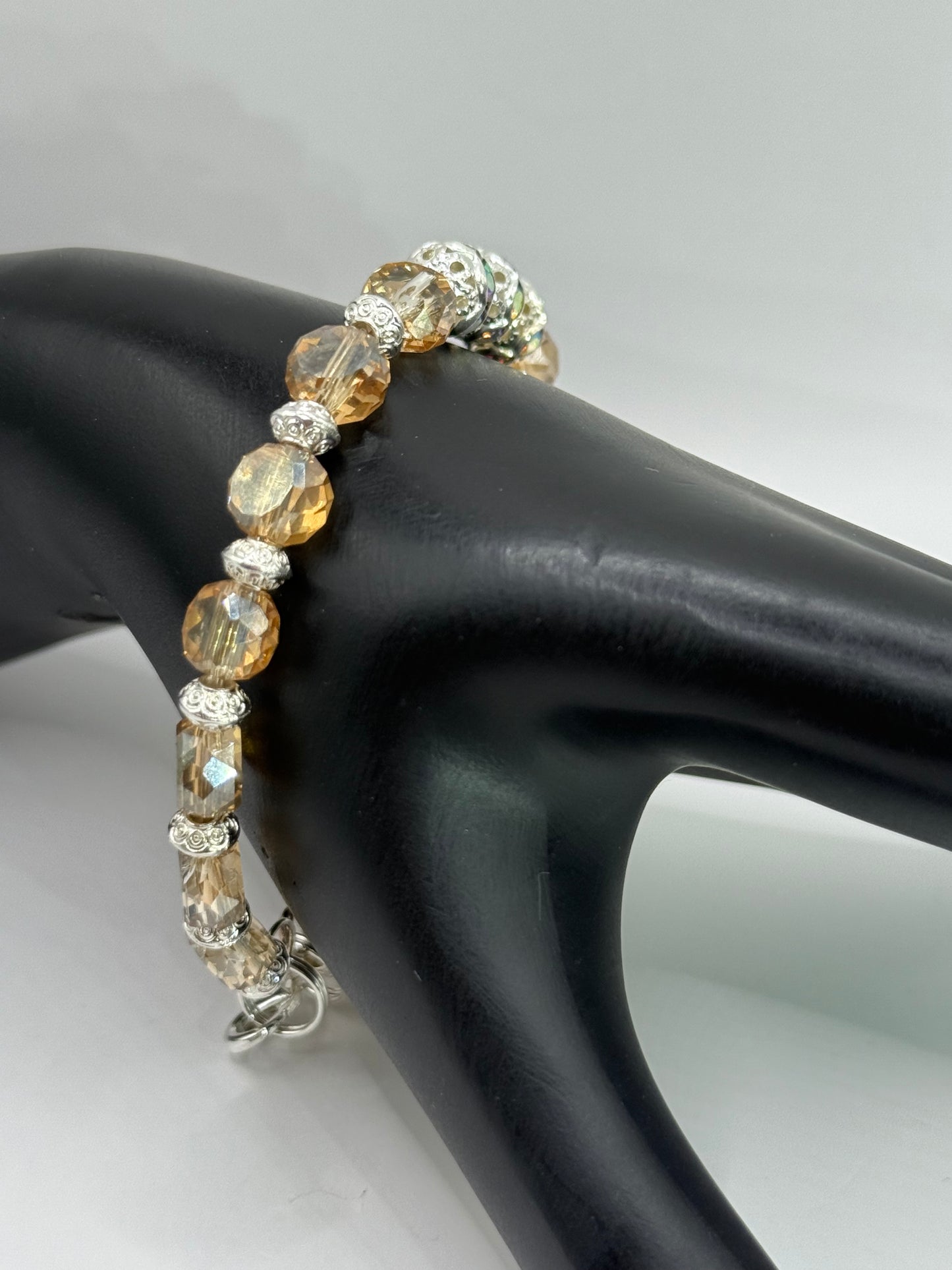 Champagne Glass Bead Bracelet with Silver Accents | 7.5” Clasp | Elegant Handmade Jewelry Gift