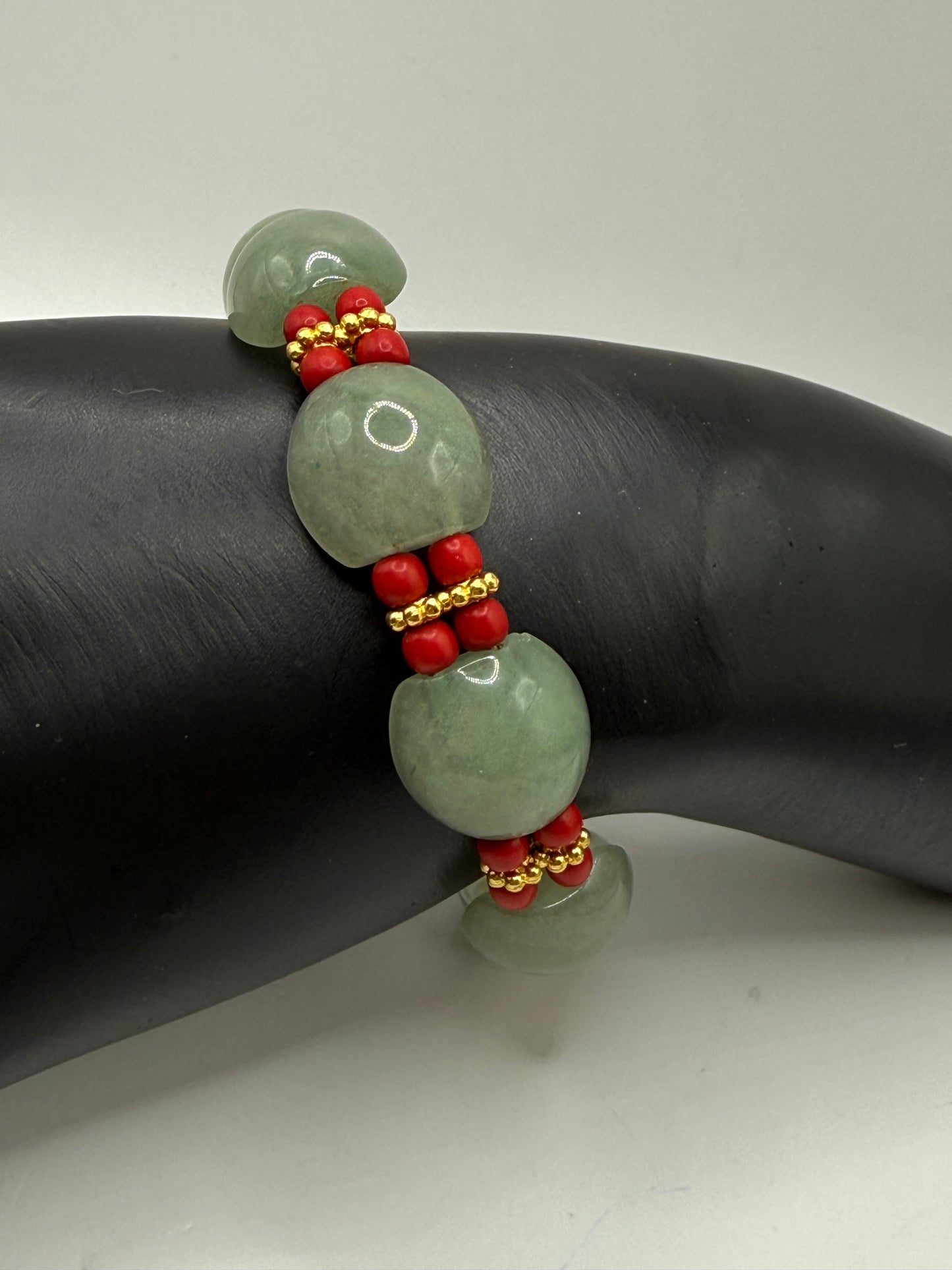 Green Jade & Red Dyed Turquoise Clasp Bracelet – 7.75”