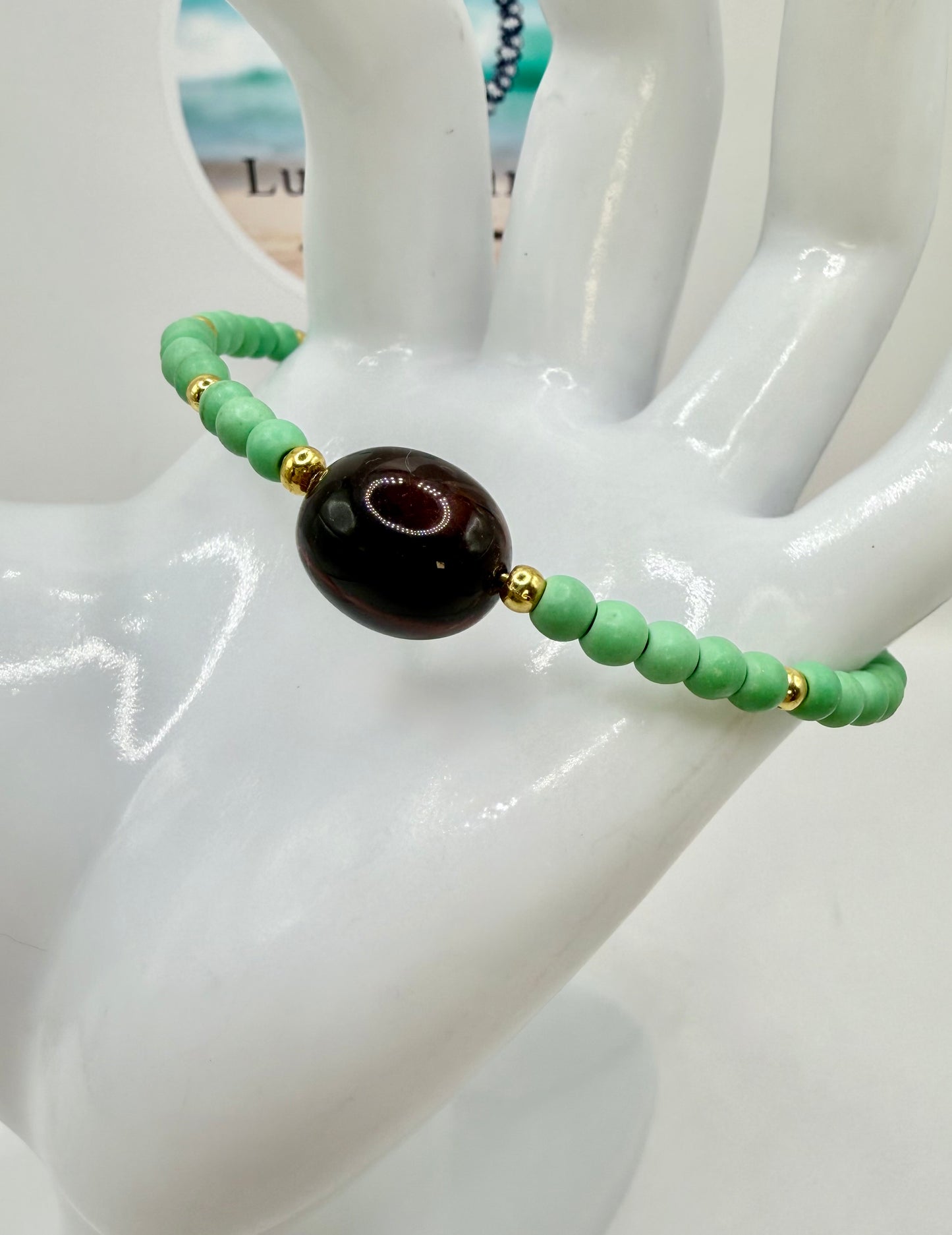 Southwest Boho Green Howlite Bracelet | 7–7.5” Adjustable Beaded Bracelet with Gold Accents | Handmade Bohemian Jewelry