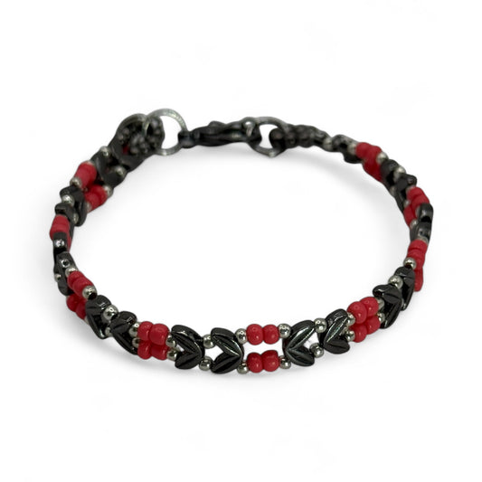 Chic Chevron Beaded Bracelet – Salmon Glass Beads & Silver Accents, 7.5” Clasp, Handmade Jewelry Gift, Free Resizing Available