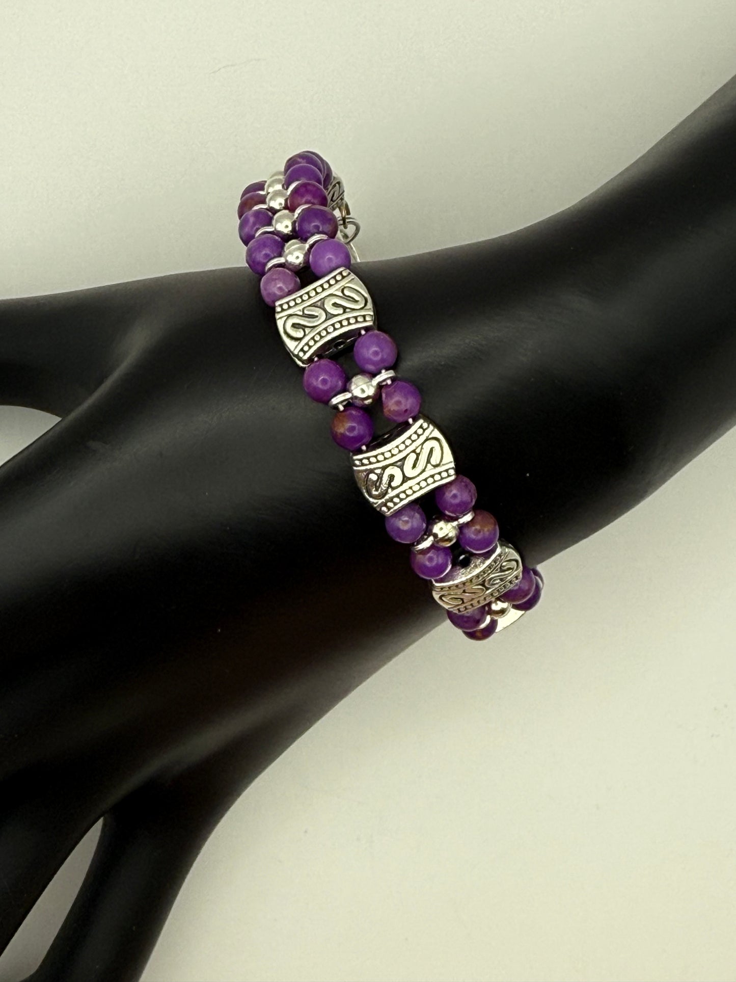 Purple Phosphosiderite Double Band Bracelet 7.5"