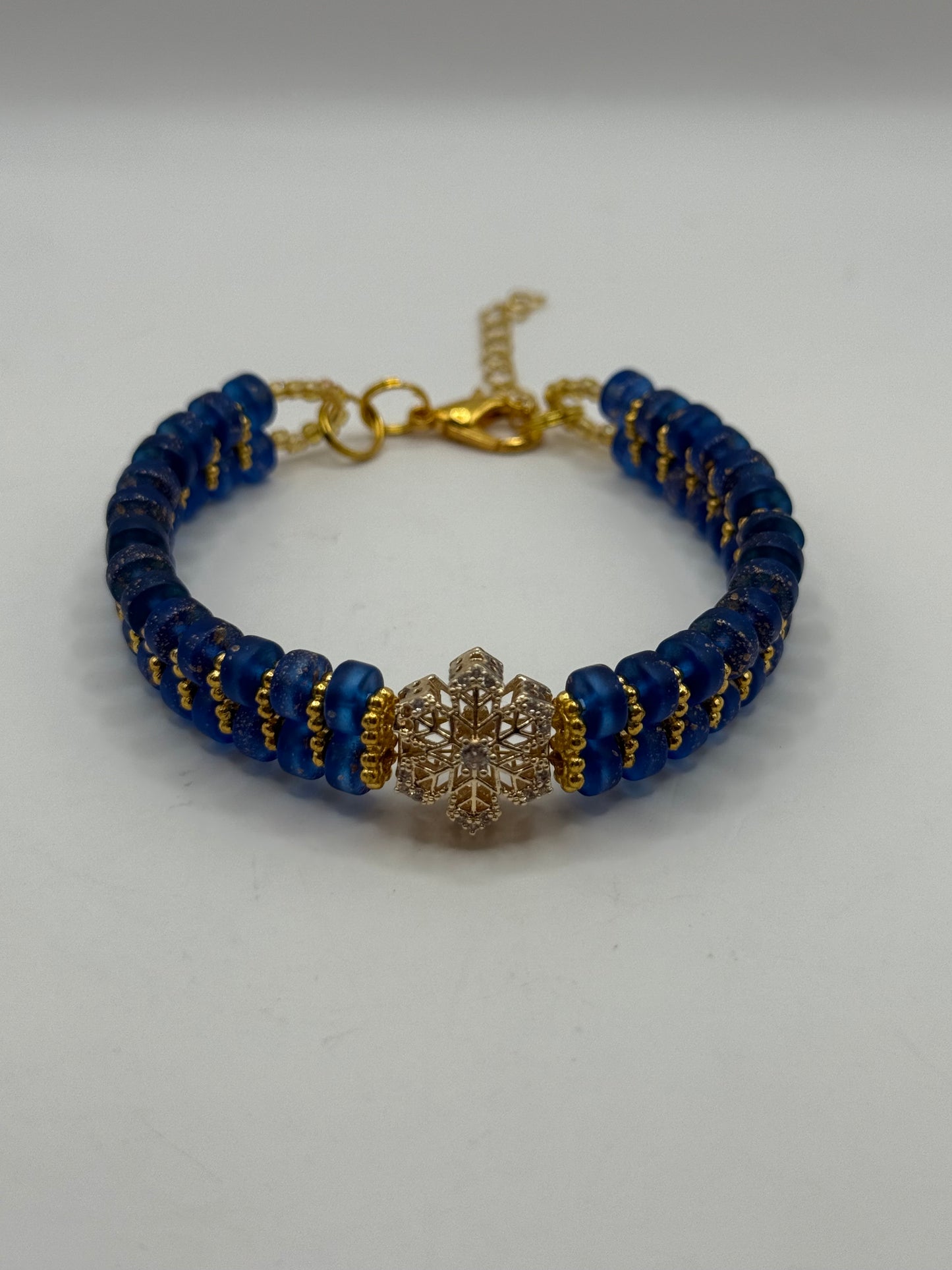 Elegant Glass Bead Bracelet – Light Green or Royal Blue with Gold Accents – Adjustable Clasp Handmade Jewelry Gift 7.5"-8.5" FREE Resizing upon purchase