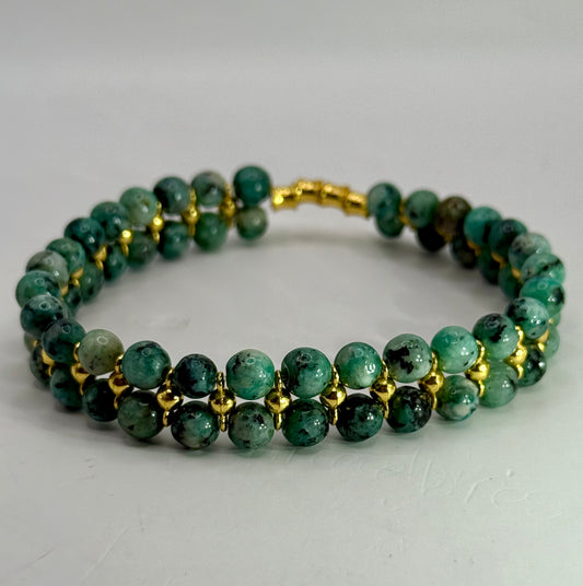 Ruby Zoisite and Gold Stretch Bracelet | 8” Handmade Gemstone Jewelry