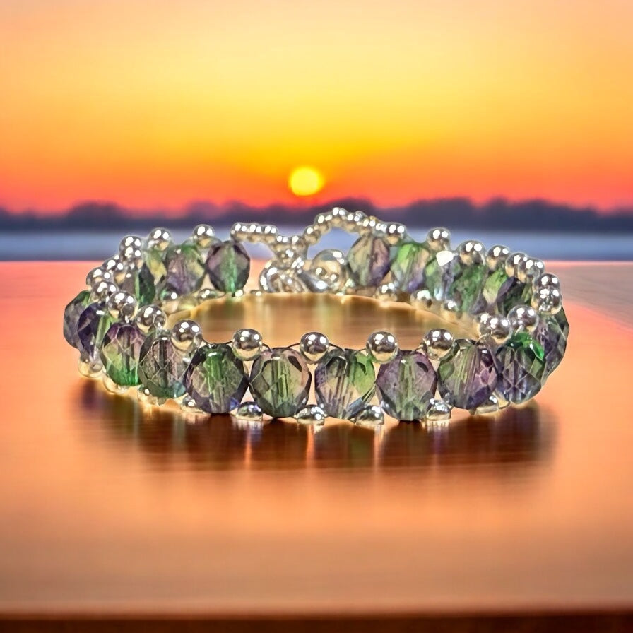 Blueberry and Green Barrel Bracelet 7.75"