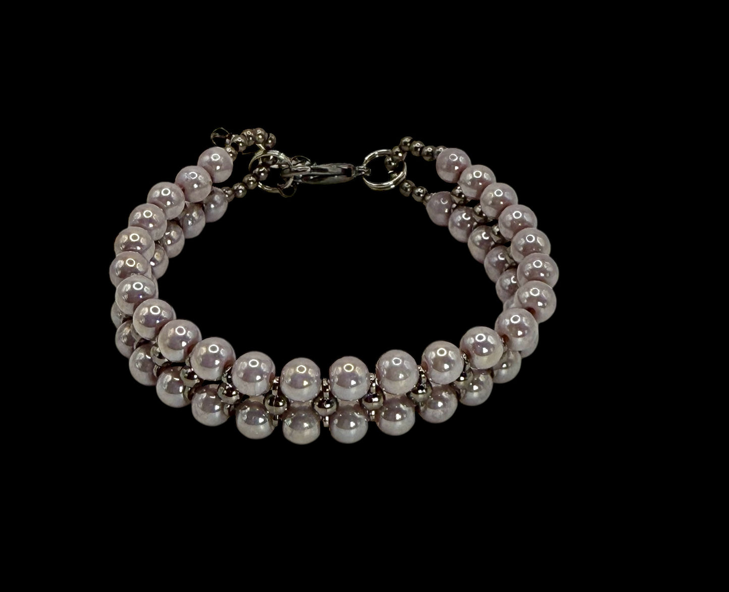 Purple Glass Bead Bracelet | Double Band 7.5” Clasp | Handmade Beaded Jewelry