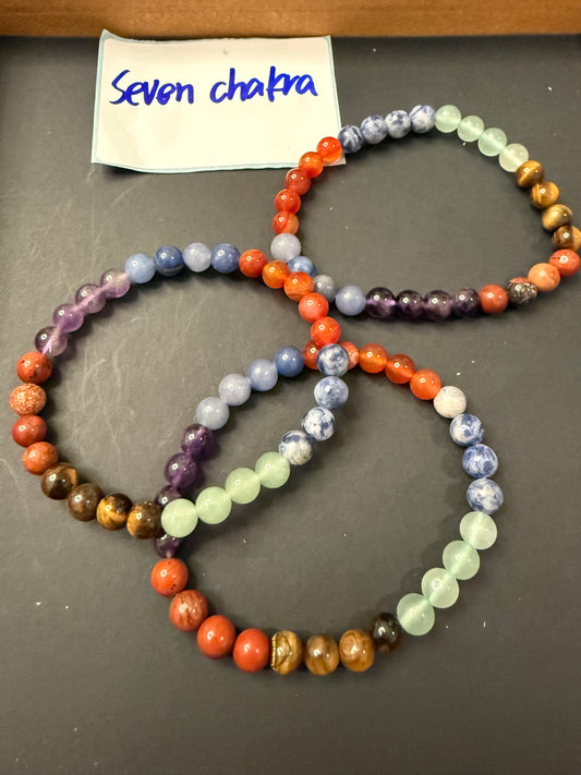 DESTASH - 6mm Chakra 7 (Carnelian, Blue Aventurine, Amethyst, Red Jasper, Tiger Eye, Green Aventurine, and Sodalite)