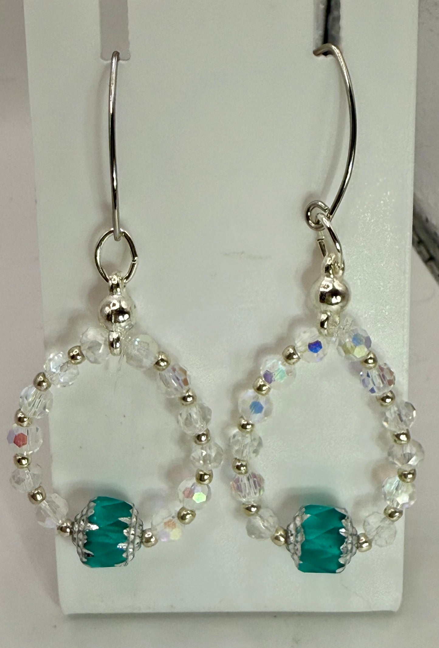 Handcrafted Beaded Hoop Earrings with Lantern Focal Bead | Pink or Clear AB Crystal Hoops